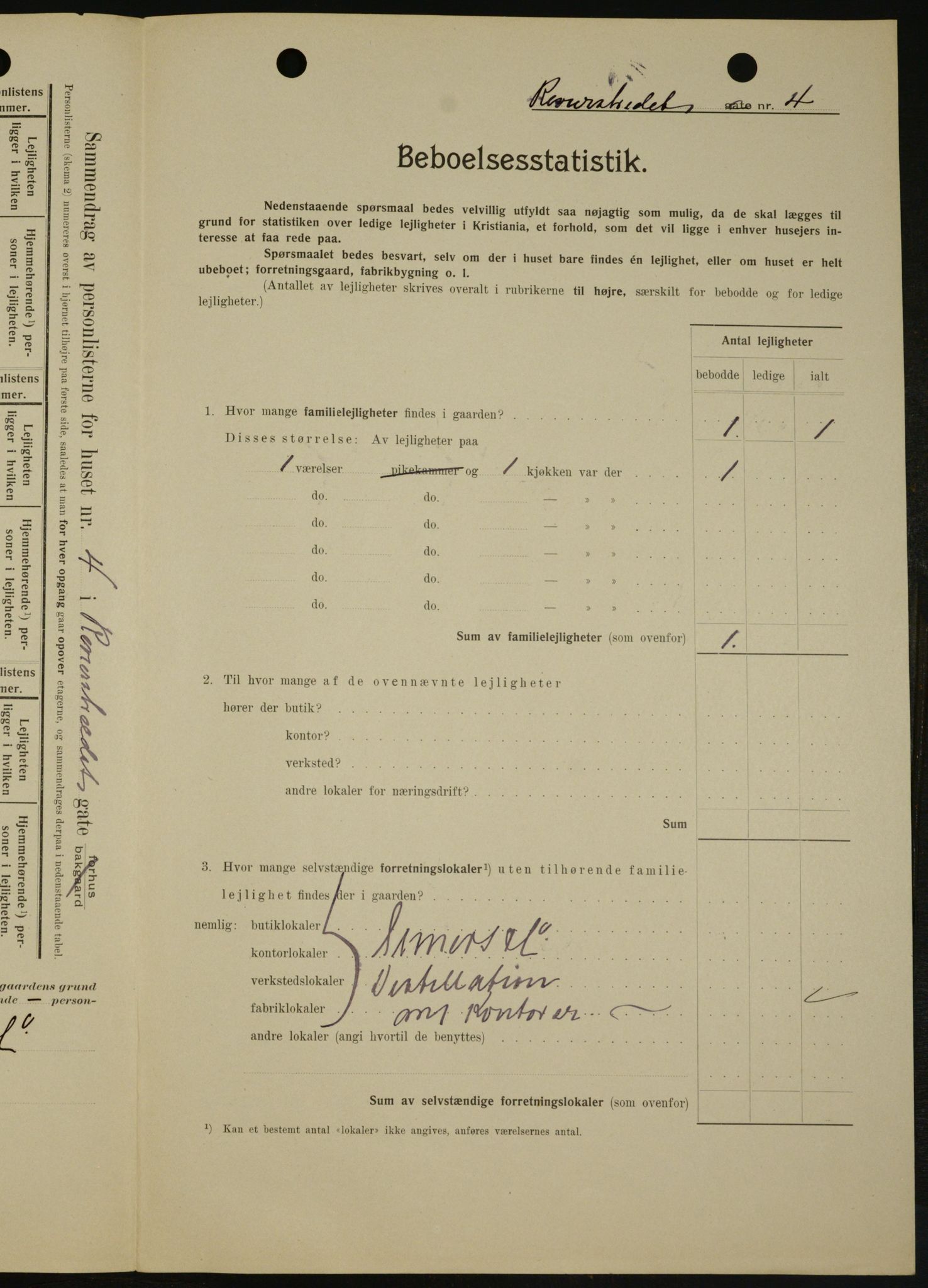 OBA, Municipal Census 1909 for Kristiania, 1909, p. 75154