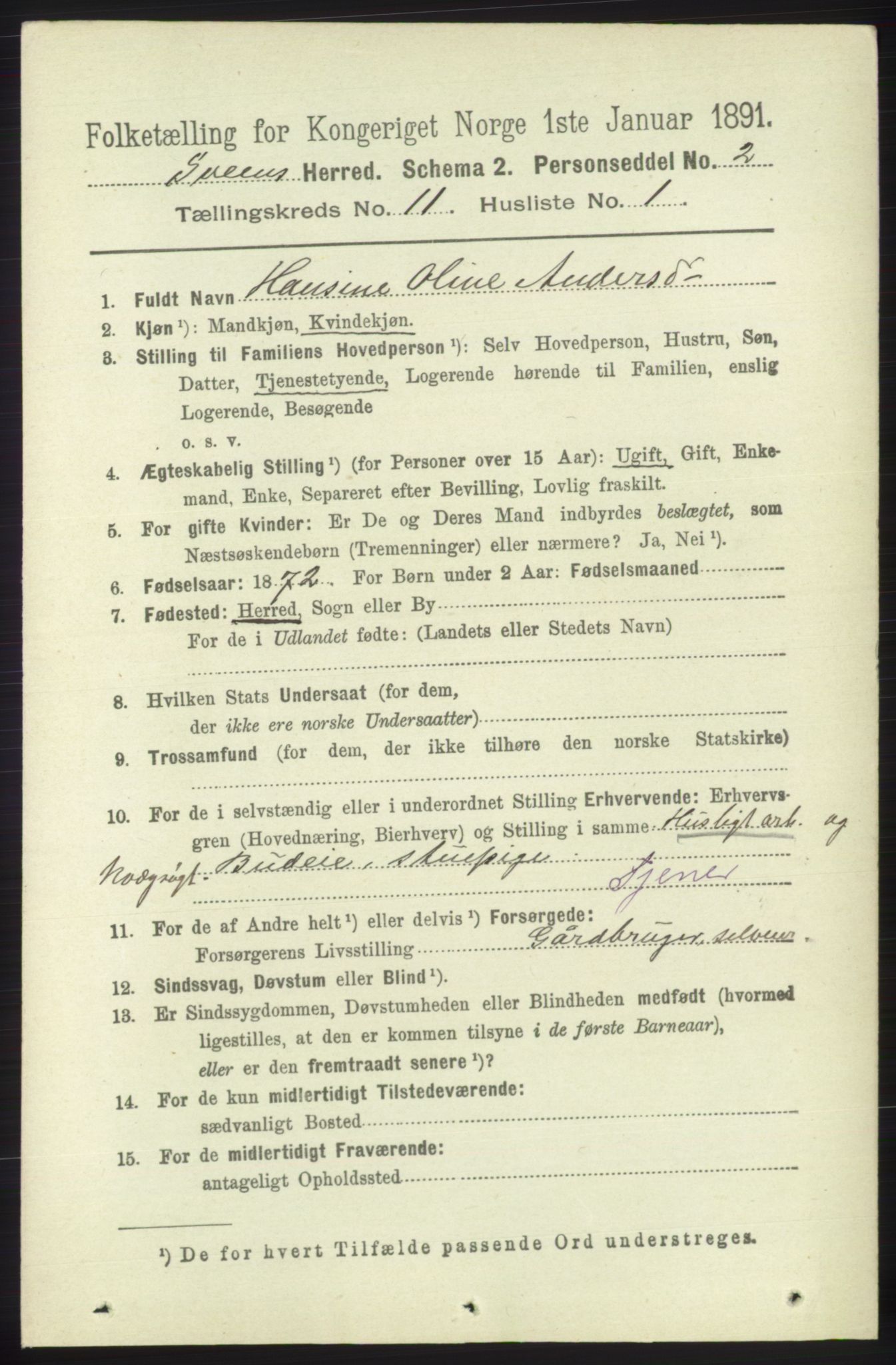 RA, 1891 census for 1216 Sveio, 1891, p. 3123