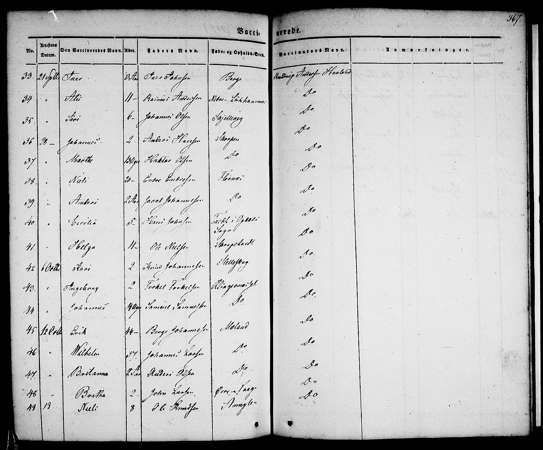 Tysnes sokneprestembete, AV/SAB-A-78601/H/Haa: Parish register (official) no. A 9, 1837-1848, p. 367