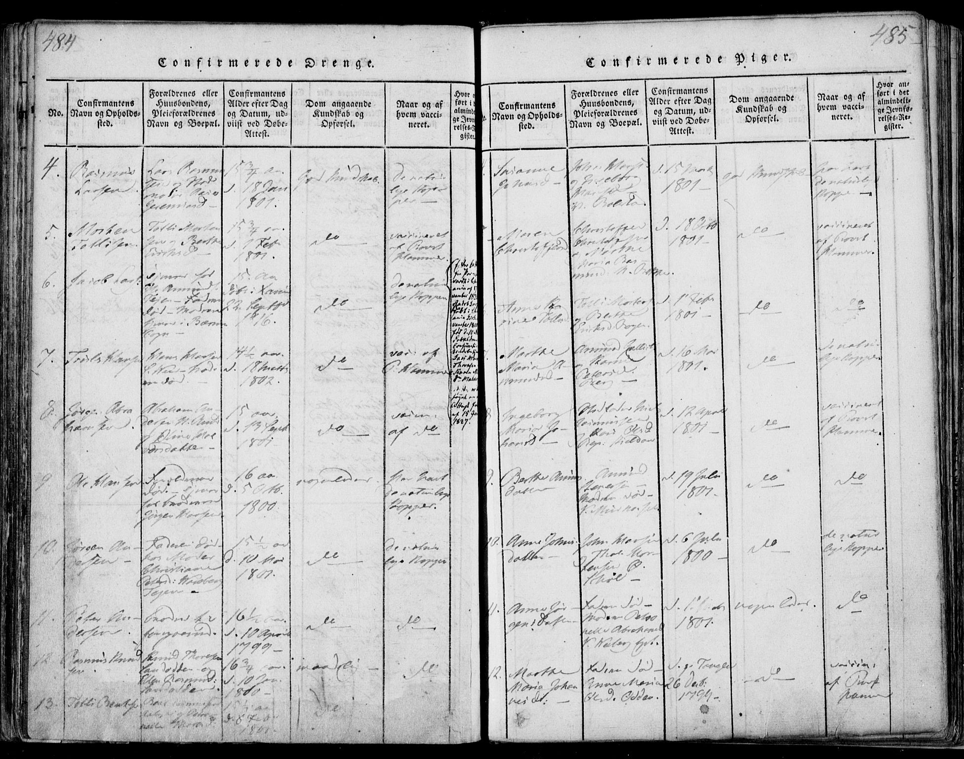 Sande Kirkebøker, AV/SAKO-A-53/F/Fa/L0003: Parish register (official) no. 3, 1814-1847, p. 484-485