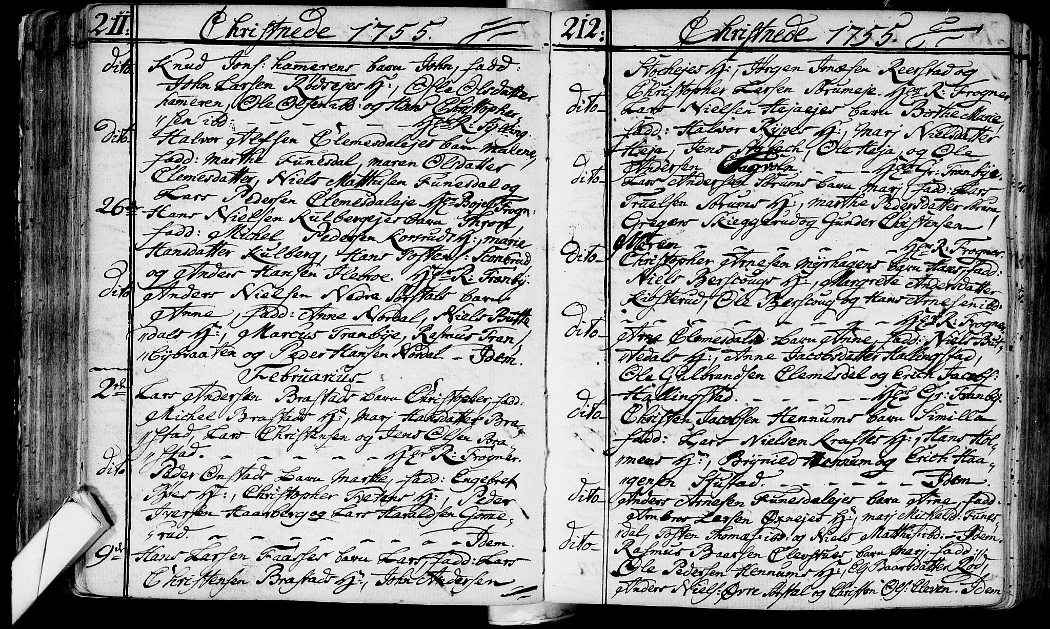 Lier kirkebøker, AV/SAKO-A-230/F/Fa/L0004: Parish register (official) no. I 4, 1749-1764, p. 211-212