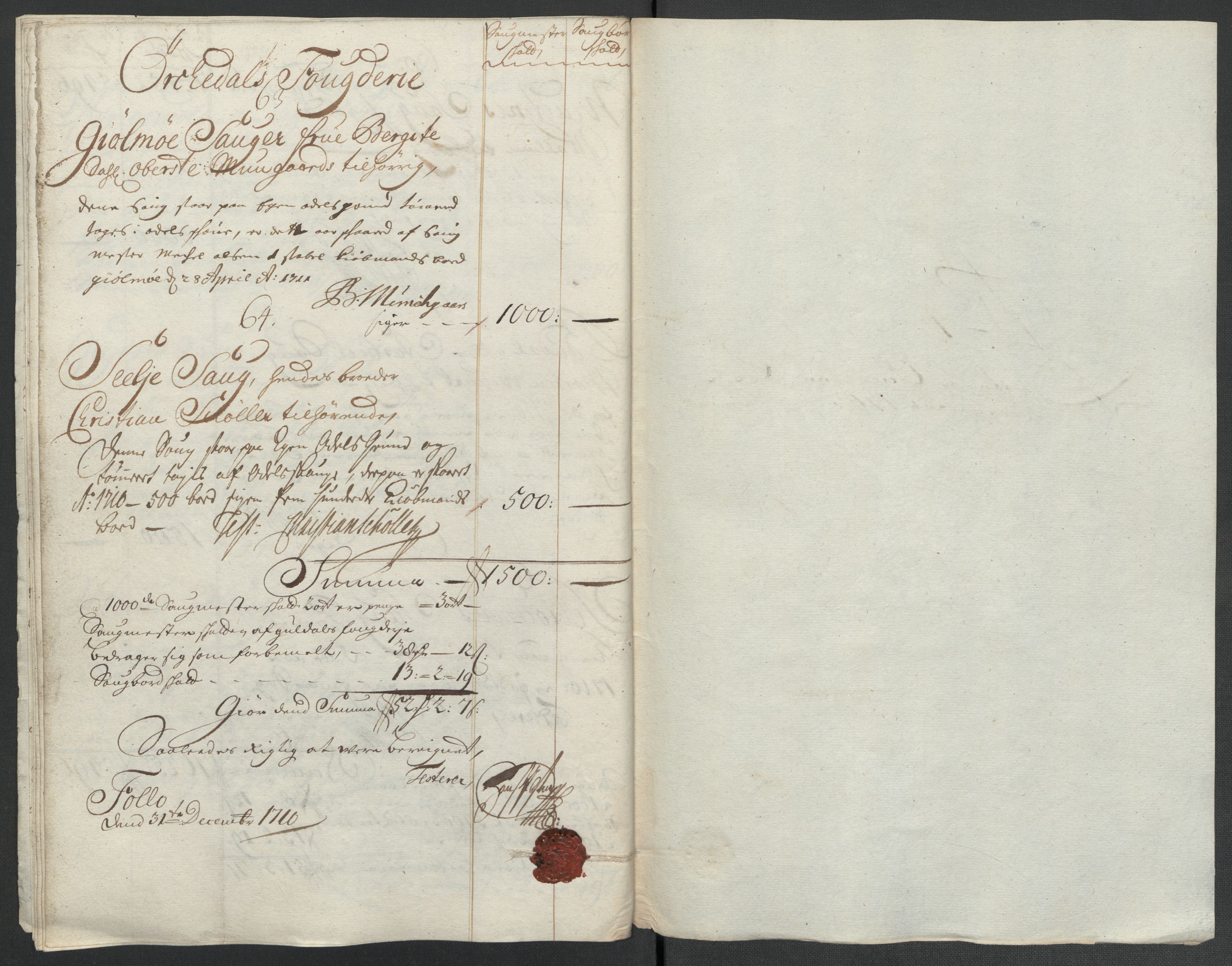 Rentekammeret inntil 1814, Reviderte regnskaper, Fogderegnskap, RA/EA-4092/R60/L3960: Fogderegnskap Orkdal og Gauldal, 1710, p. 126