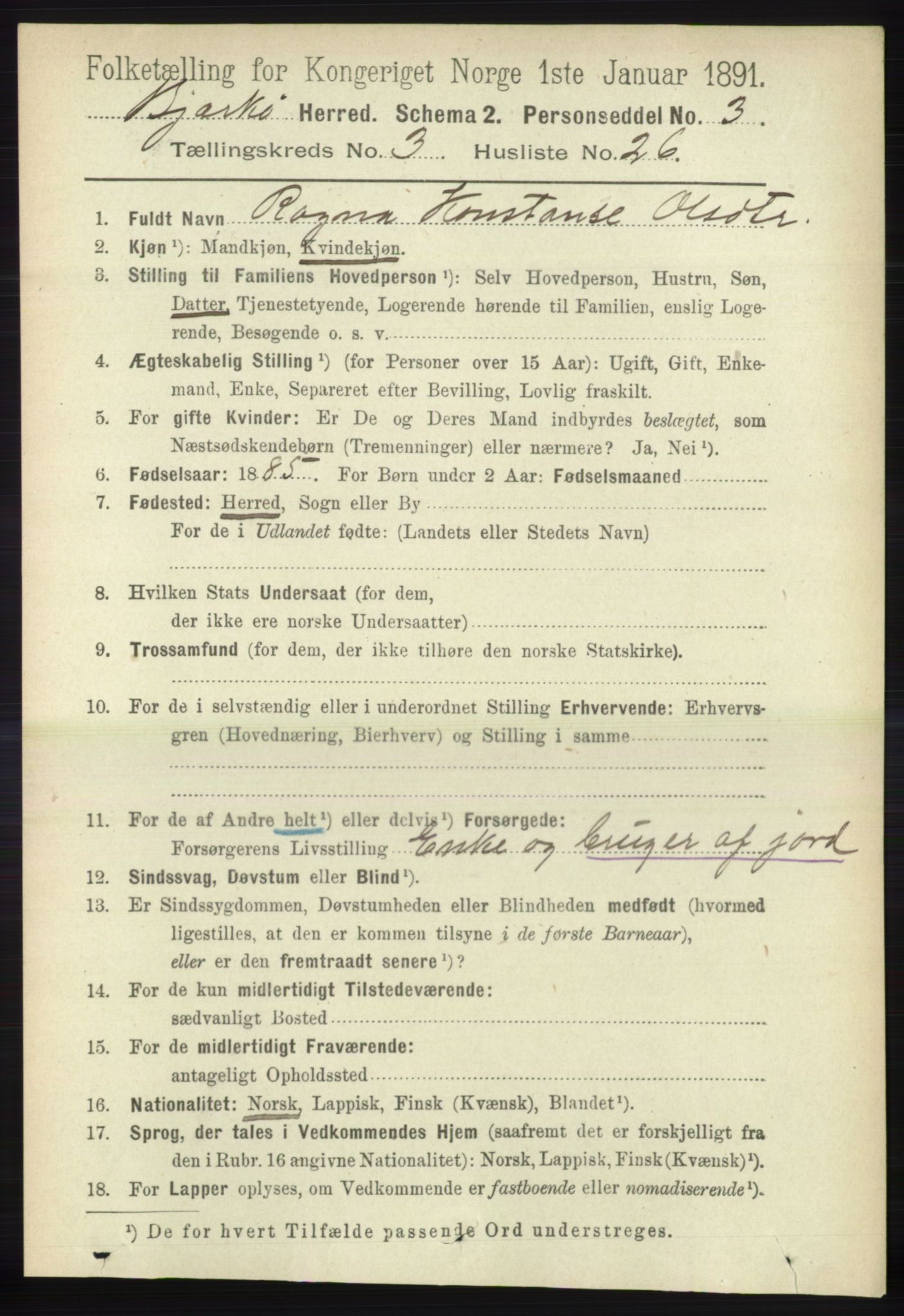 RA, 1891 census for 1915 Bjarkøy, 1891, p. 1695