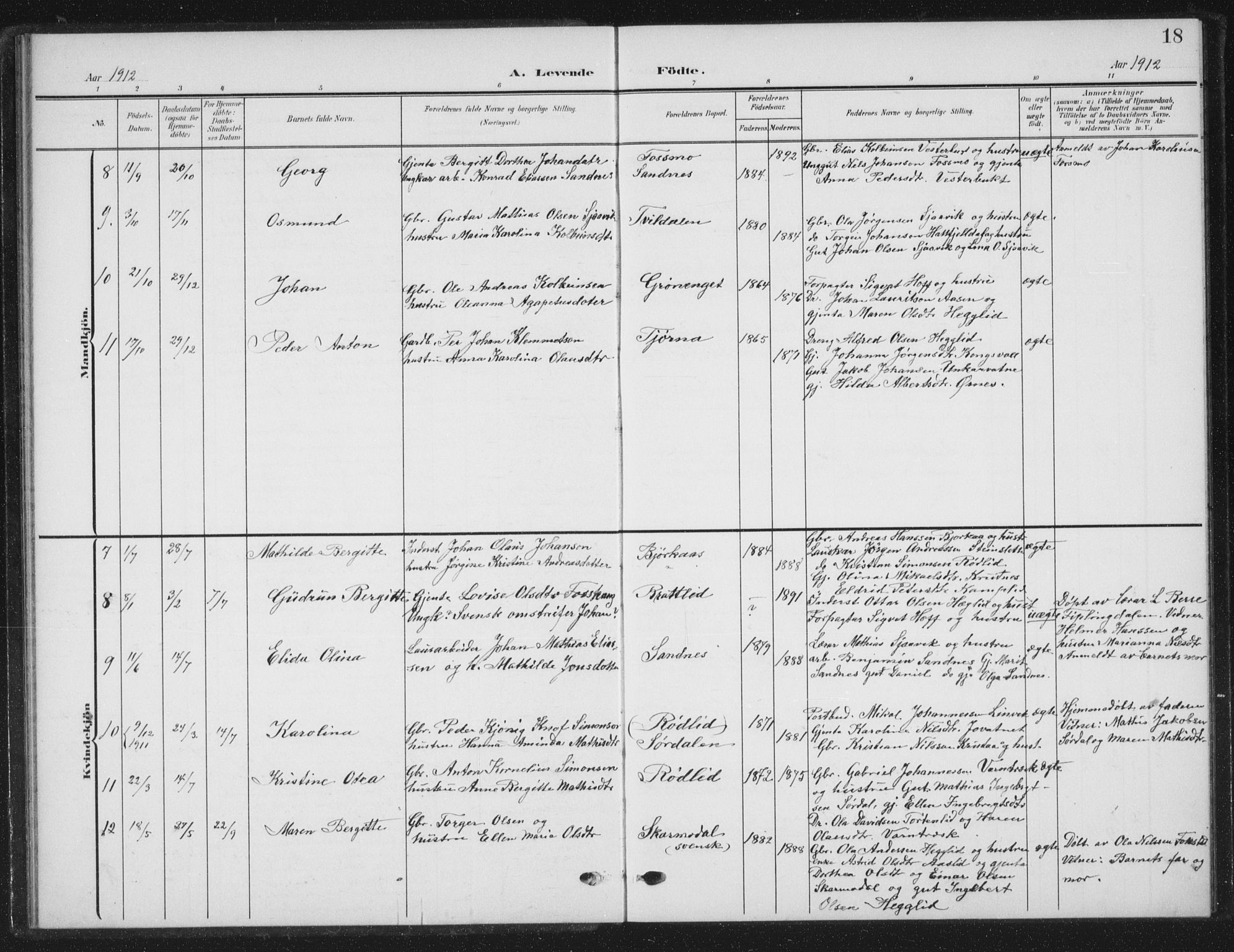 Ministerialprotokoller, klokkerbøker og fødselsregistre - Nordland, AV/SAT-A-1459/823/L0331: Parish register (copy) no. 823C03, 1905-1934, p. 18