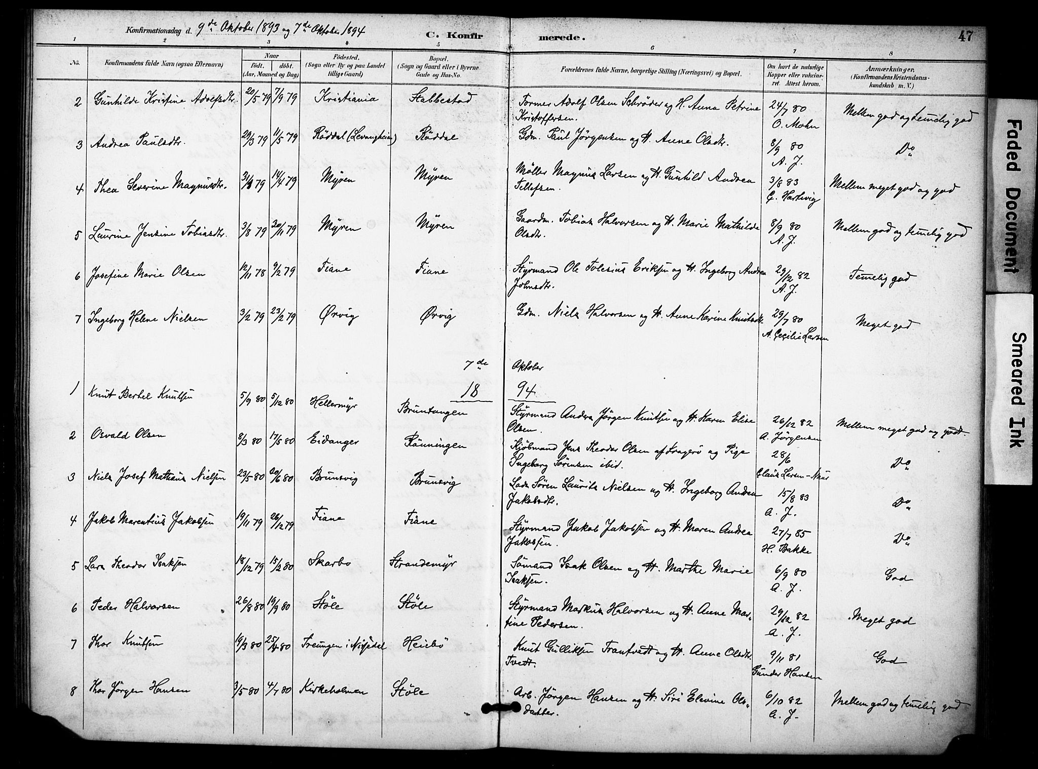 Skåtøy kirkebøker, AV/SAKO-A-304/F/Fb/L0001: Parish register (official) no. II 1, 1892-1916, p. 47