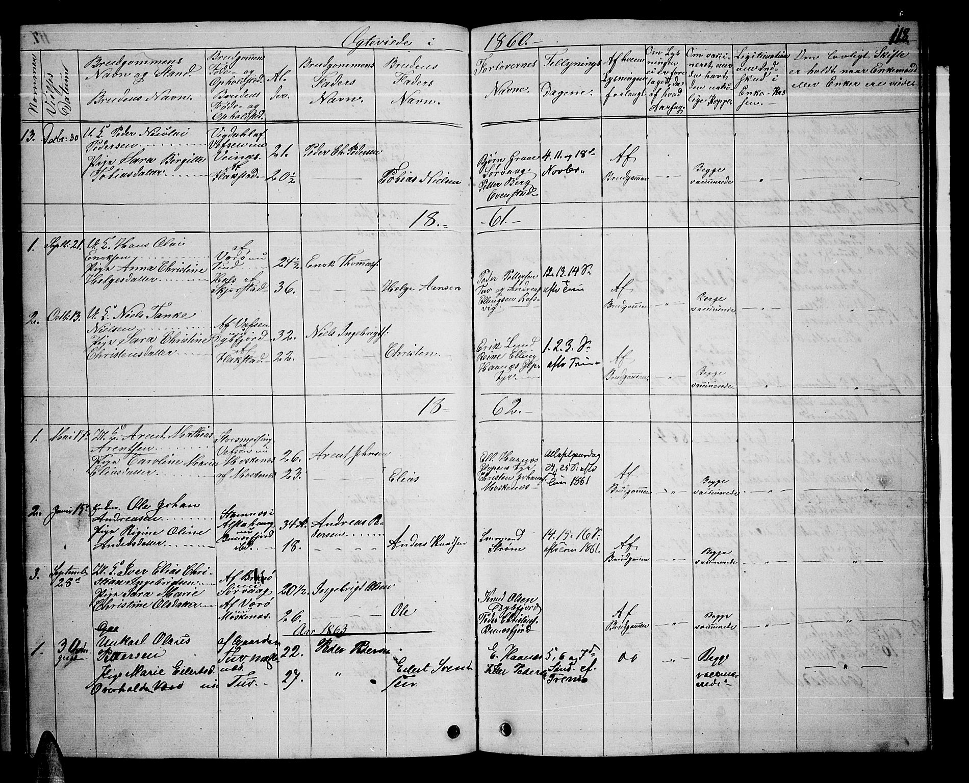 Ministerialprotokoller, klokkerbøker og fødselsregistre - Nordland, AV/SAT-A-1459/886/L1224: Parish register (copy) no. 886C01, 1843-1873, p. 118