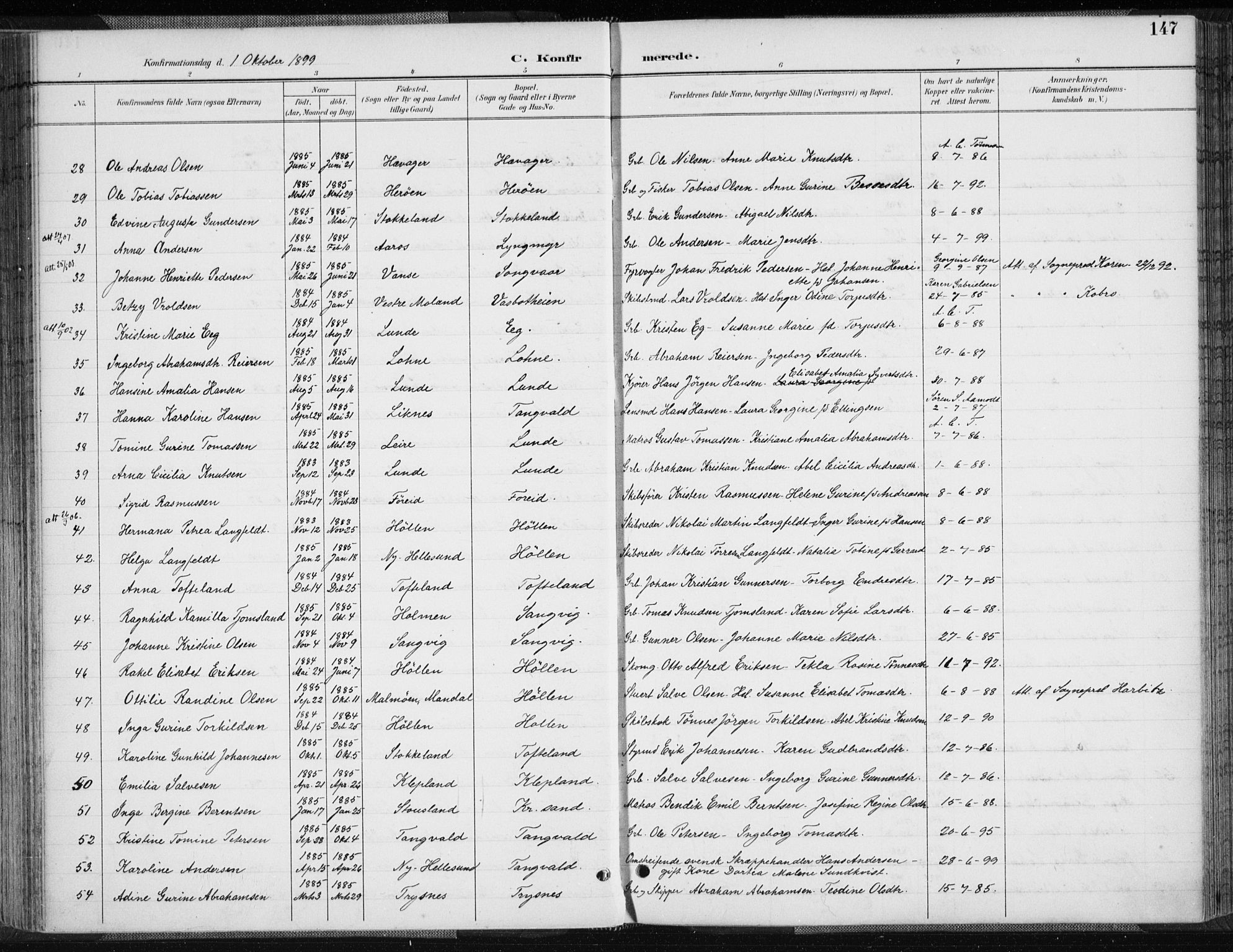 Søgne sokneprestkontor, SAK/1111-0037/F/Fa/Fab/L0013: Parish register (official) no. A 13, 1892-1911, p. 147