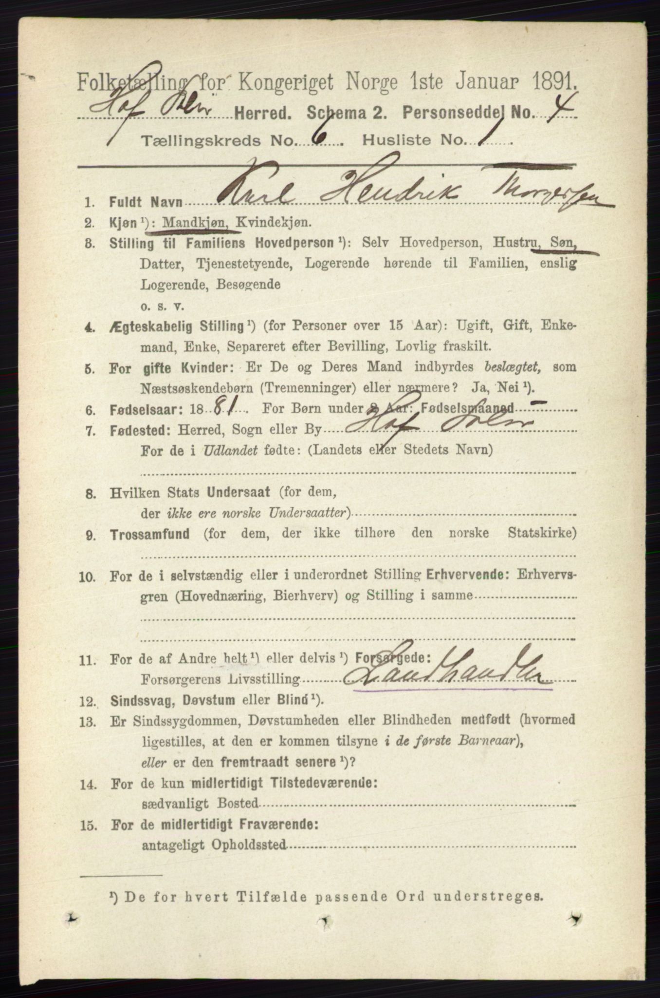 RA, 1891 census for 0424 Hof, 1891, p. 2253