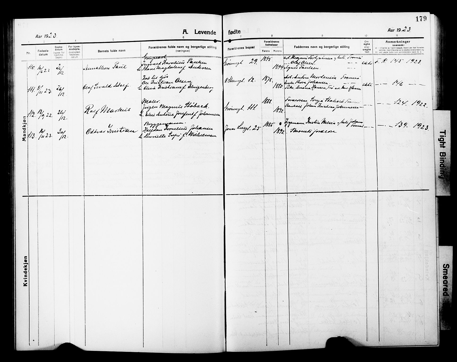 Tromsø sokneprestkontor/stiftsprosti/domprosti, AV/SATØ-S-1343/G/Gb/L0009klokker: Parish register (copy) no. 9, 1915-1925, p. 179