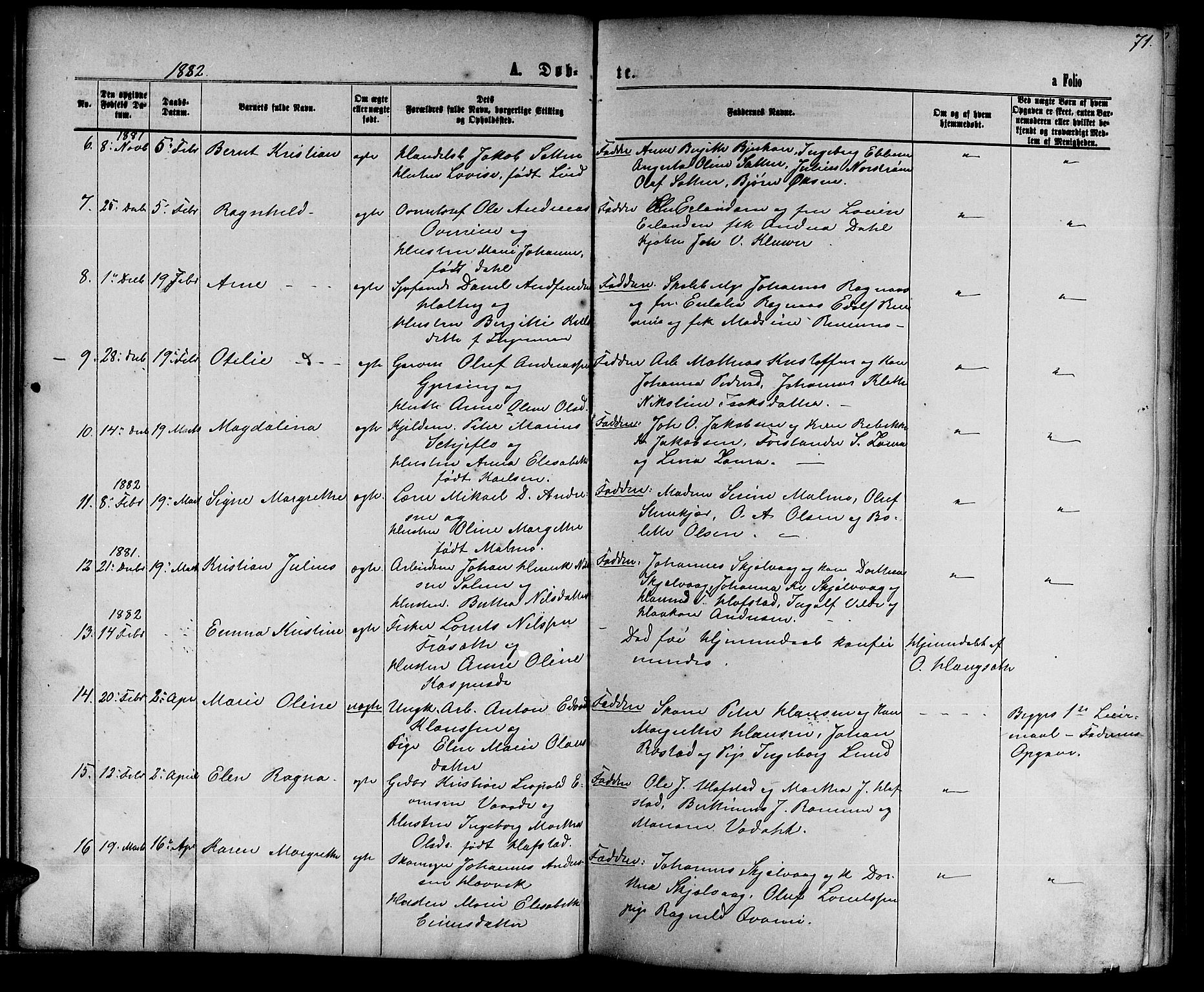 Ministerialprotokoller, klokkerbøker og fødselsregistre - Nord-Trøndelag, AV/SAT-A-1458/739/L0373: Parish register (copy) no. 739C01, 1865-1882, p. 71a