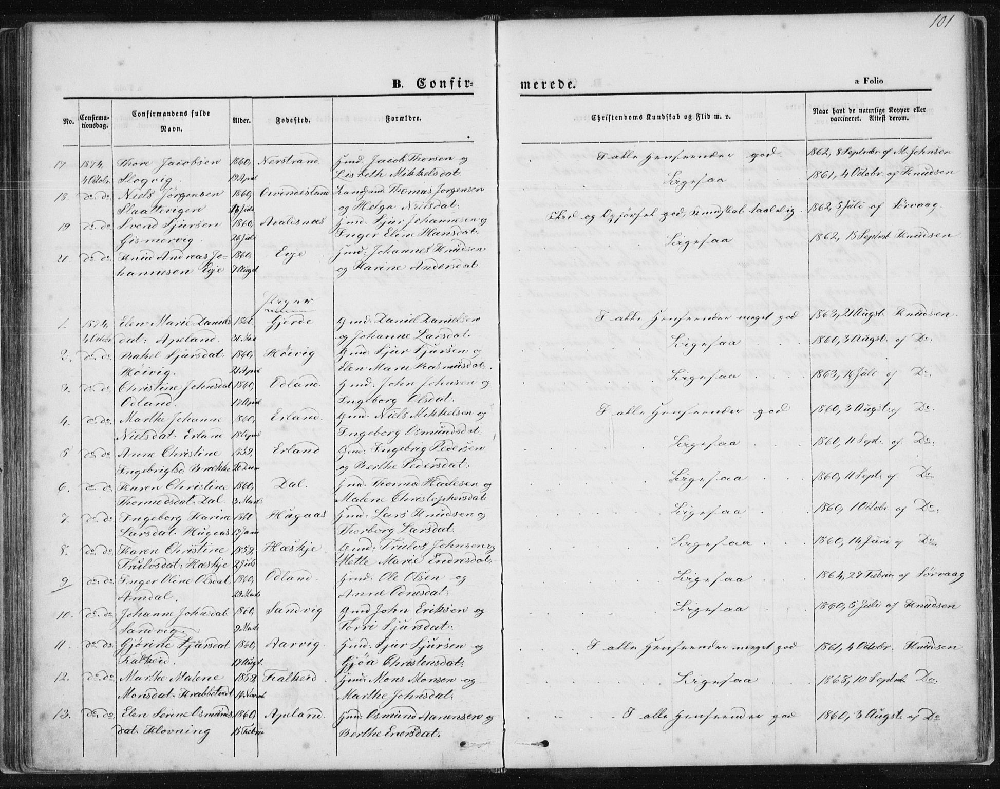 Tysvær sokneprestkontor, AV/SAST-A -101864/H/Ha/Haa/L0005: Parish register (official) no. A 5, 1865-1878, p. 101