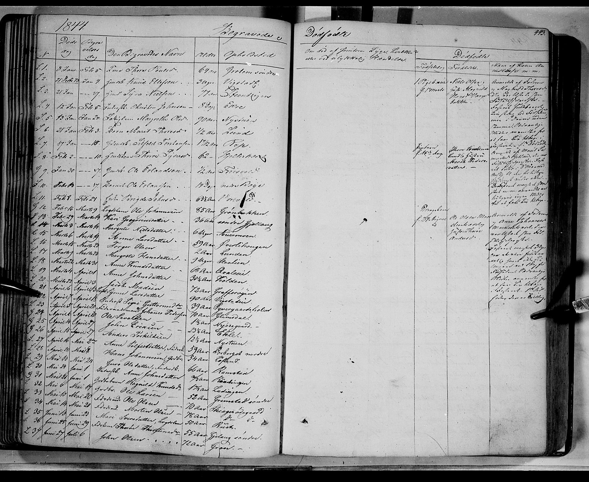 Lom prestekontor, AV/SAH-PREST-070/K/L0006: Parish register (official) no. 6B, 1837-1863, p. 443