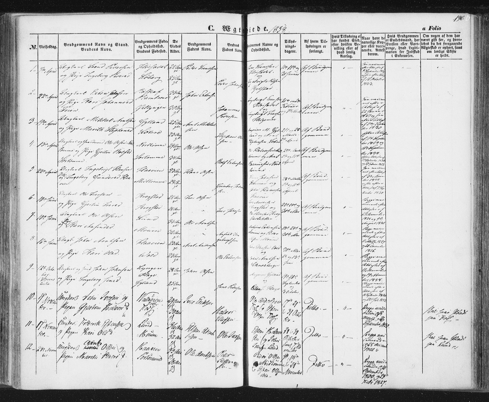 Ministerialprotokoller, klokkerbøker og fødselsregistre - Sør-Trøndelag, SAT/A-1456/692/L1103: Parish register (official) no. 692A03, 1849-1870, p. 190