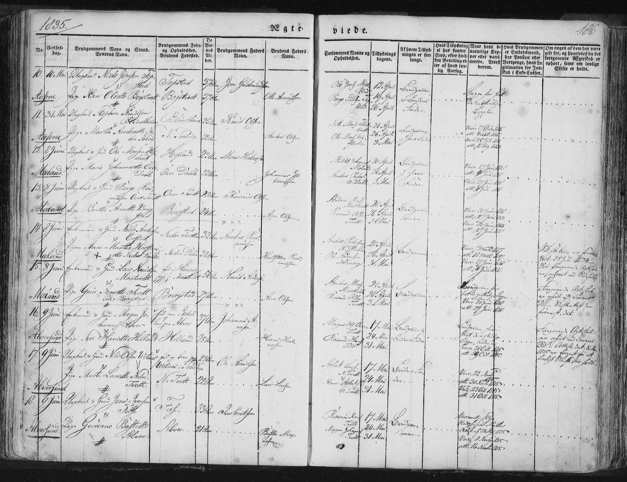 Hamre sokneprestembete, SAB/A-75501/H/Ha/Haa/Haaa/L0012: Parish register (official) no. A 12, 1834-1845, p. 186