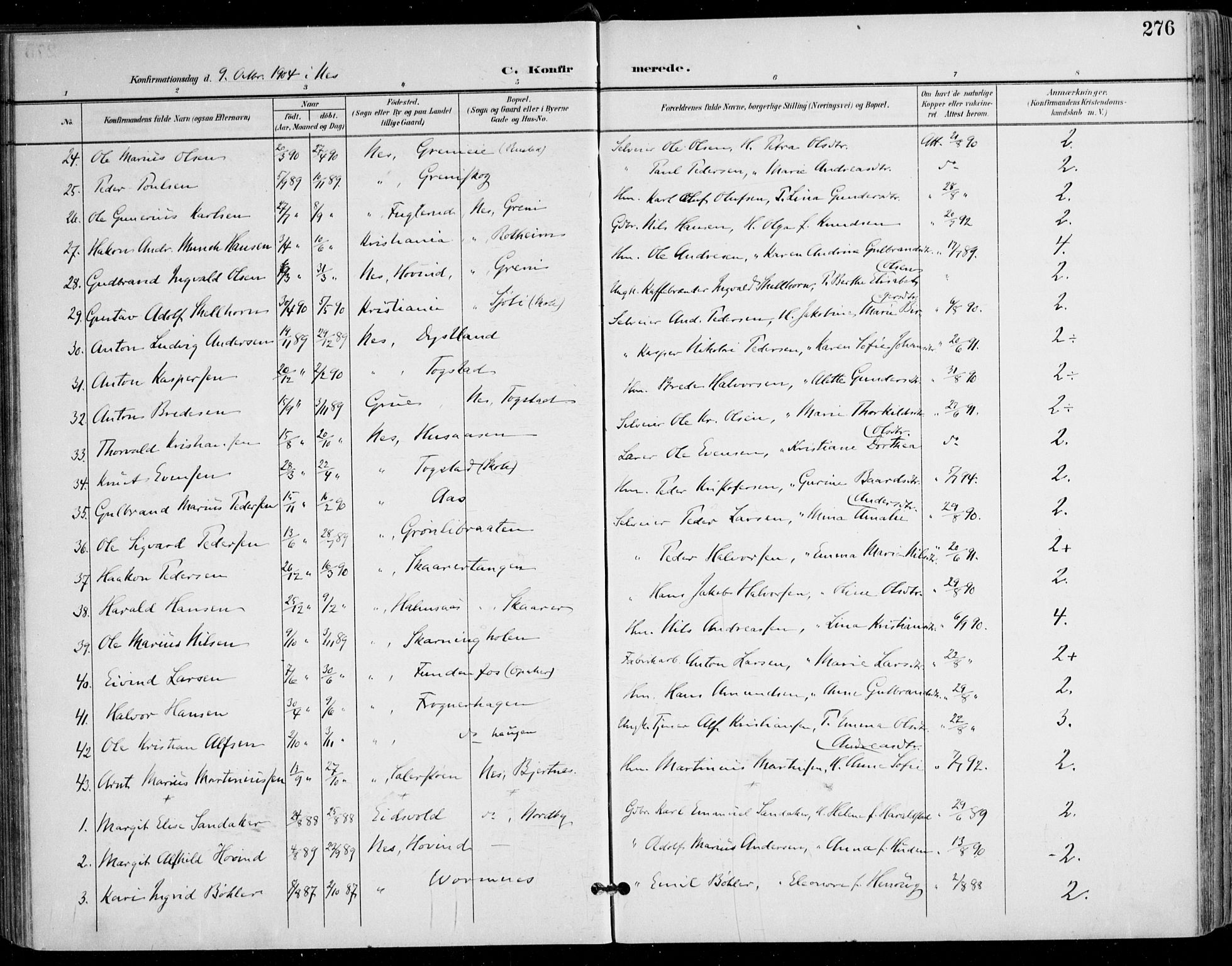 Nes prestekontor Kirkebøker, AV/SAO-A-10410/F/Fa/L0011: Parish register (official) no. I 11, 1899-1918, p. 276