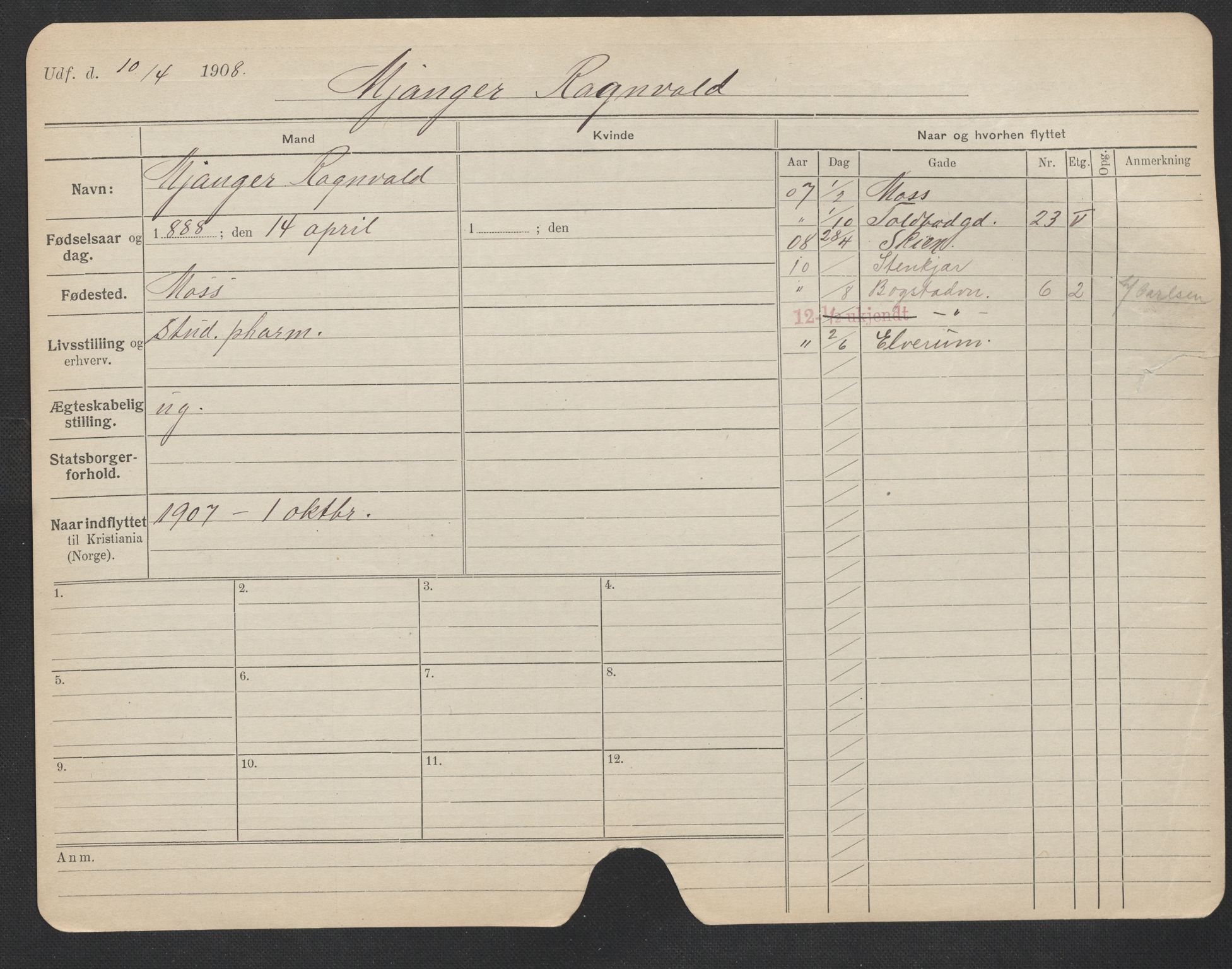 Oslo folkeregister, Registerkort, AV/SAO-A-11715/F/Fa/Fac/L0007: Menn, 1906-1914, p. 780a