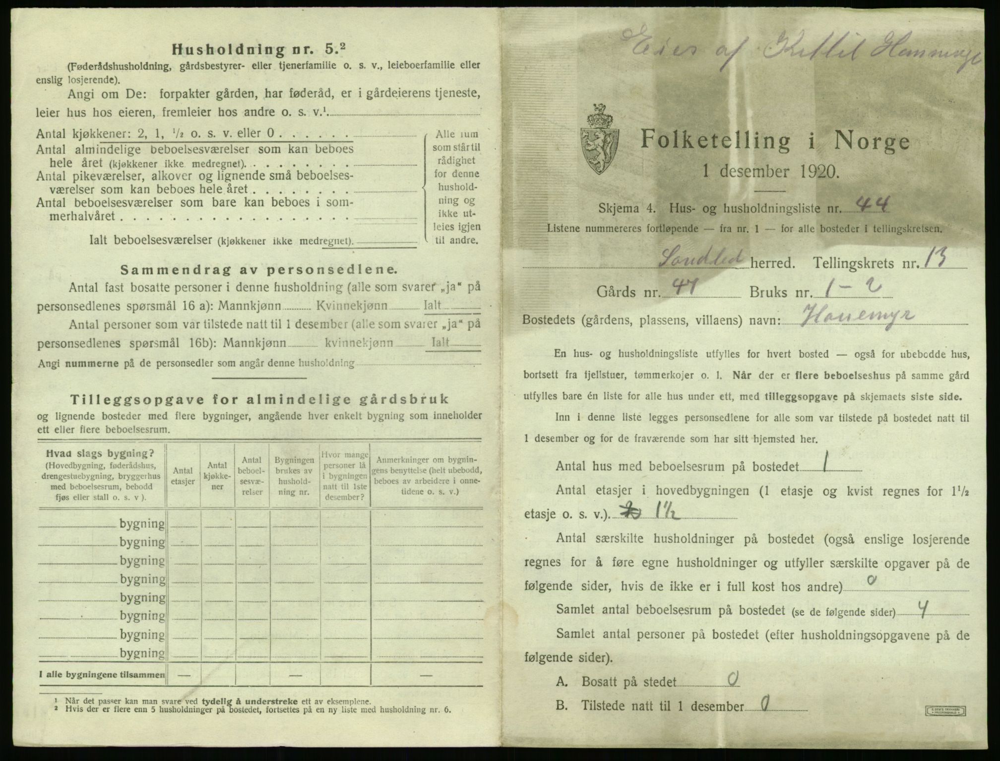 SAK, 1920 census for Søndeled, 1920, p. 1085