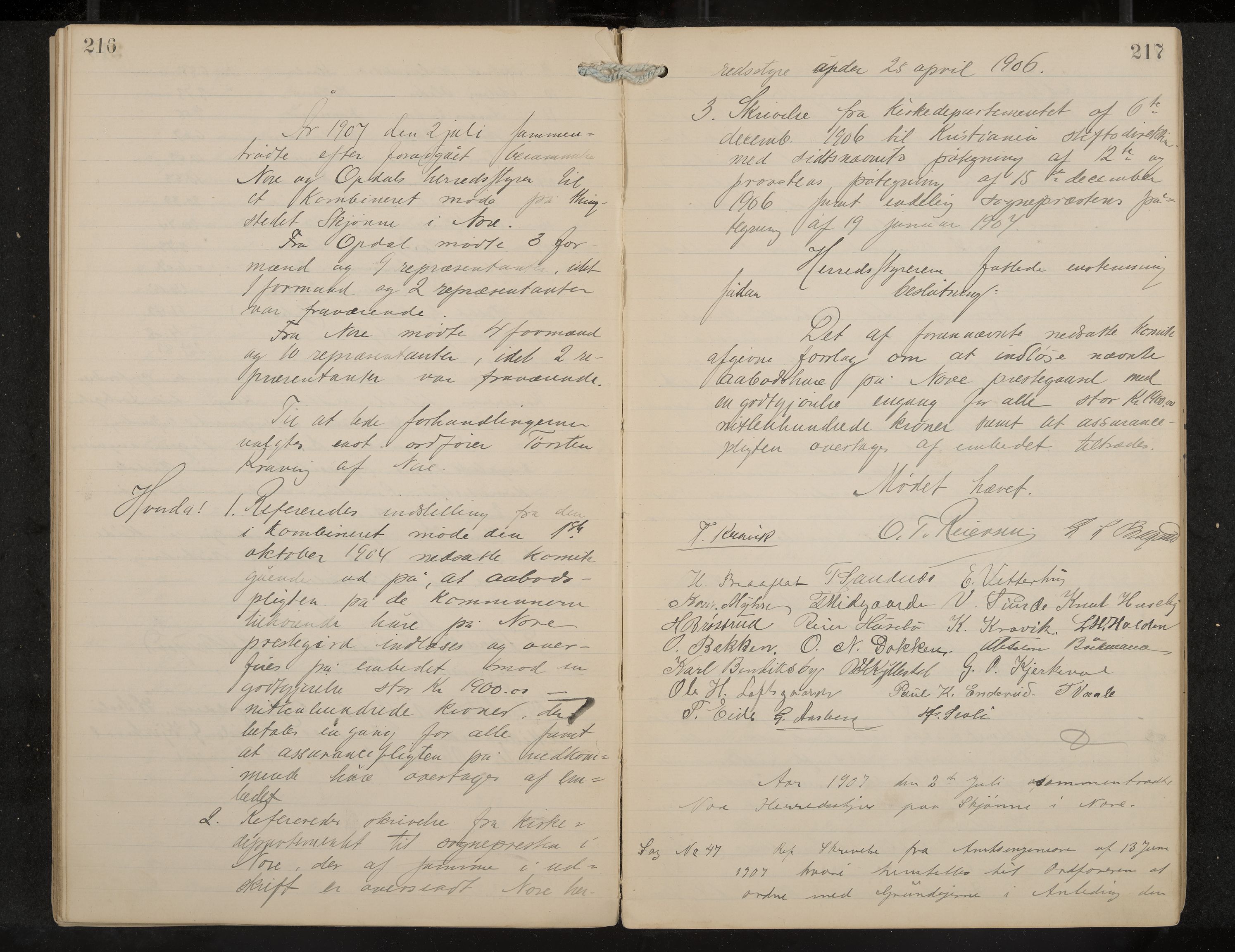 Nore formannskap og sentraladministrasjon, IKAK/0633021-2/A/Aa/L0001: Møtebok, 1901-1911, p. 216-217