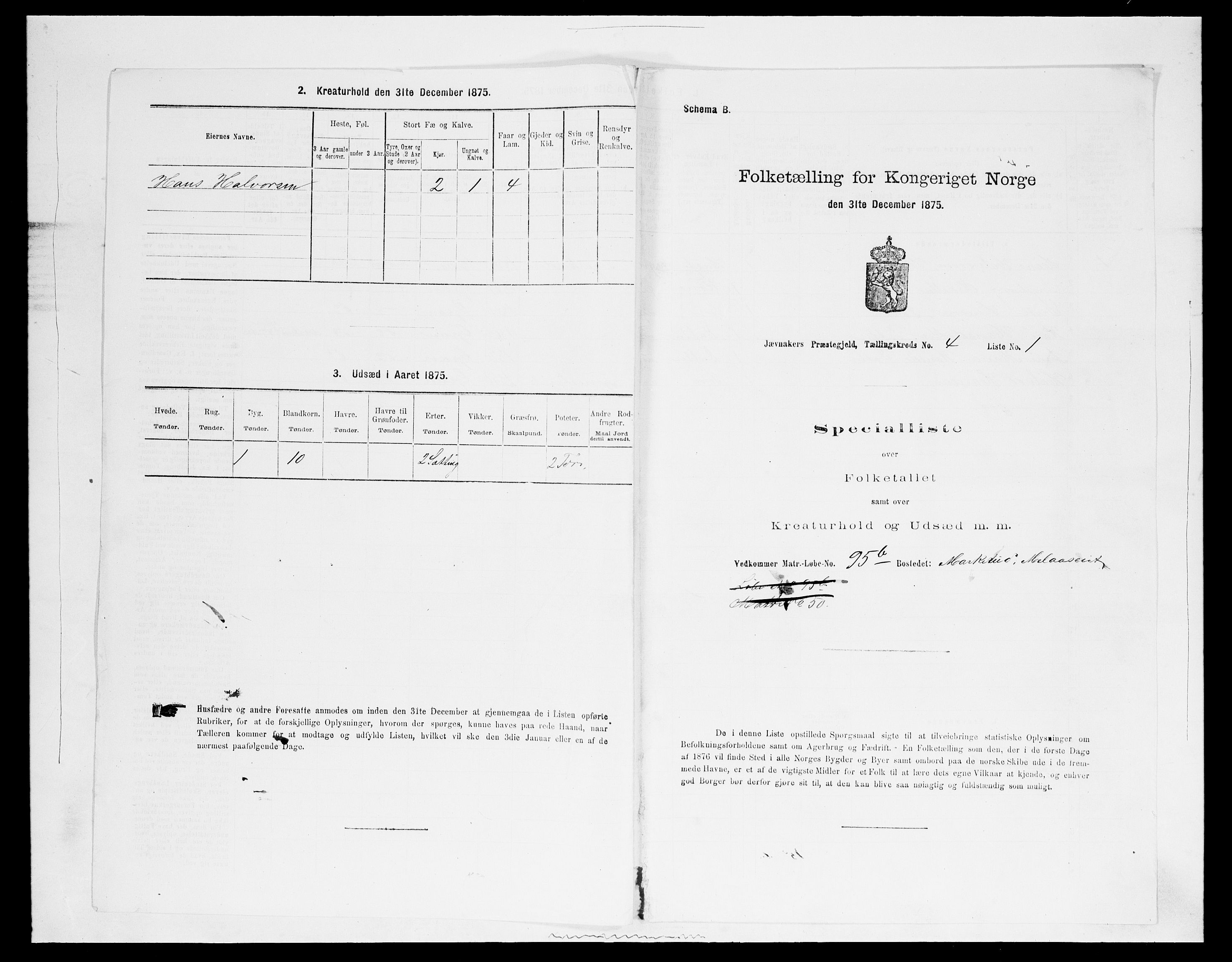 SAH, 1875 census for 0532P Jevnaker, 1875, p. 611