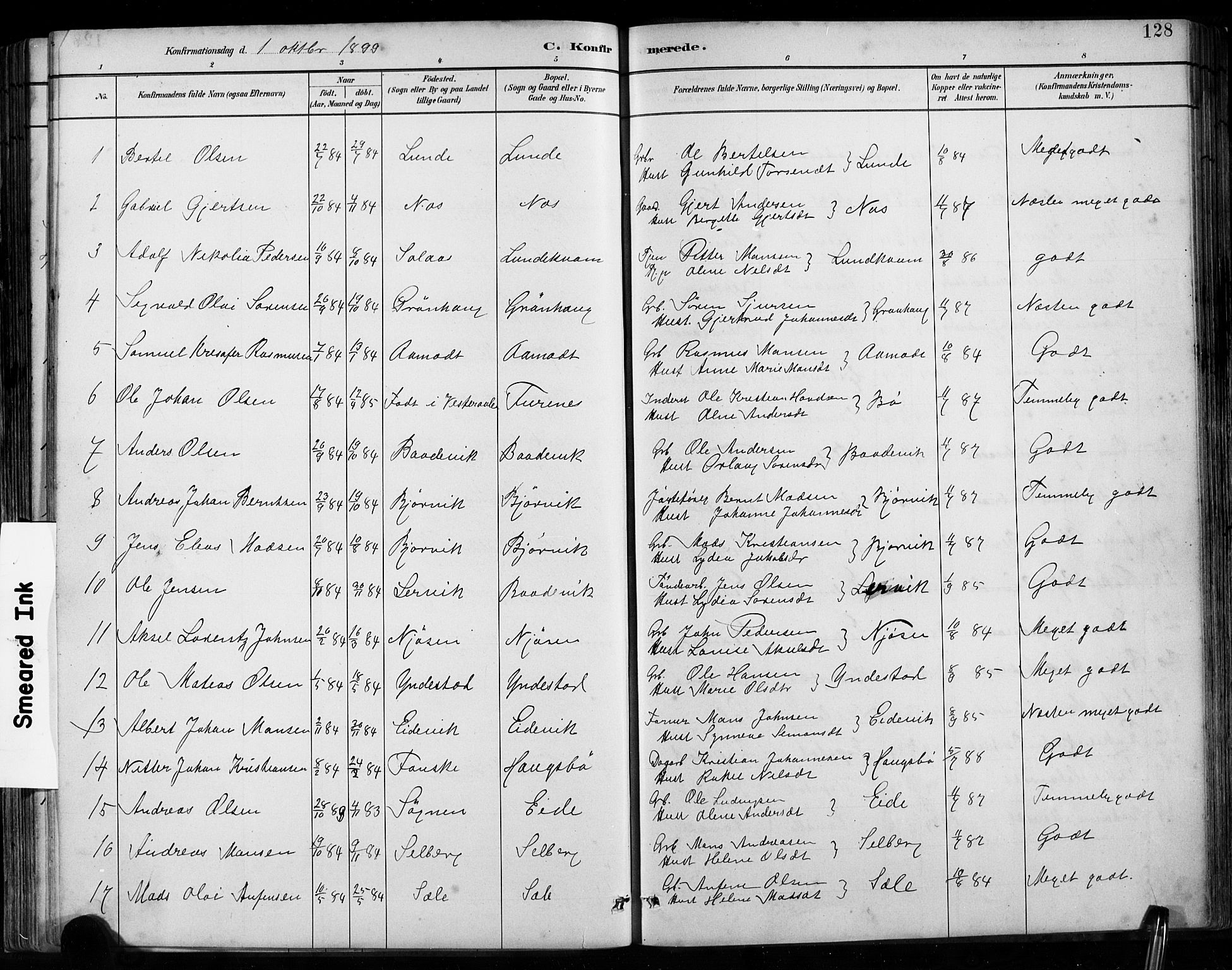 Gaular sokneprestembete, SAB/A-80001/H/Hab: Parish register (copy) no. B 3, 1882-1913, p. 128