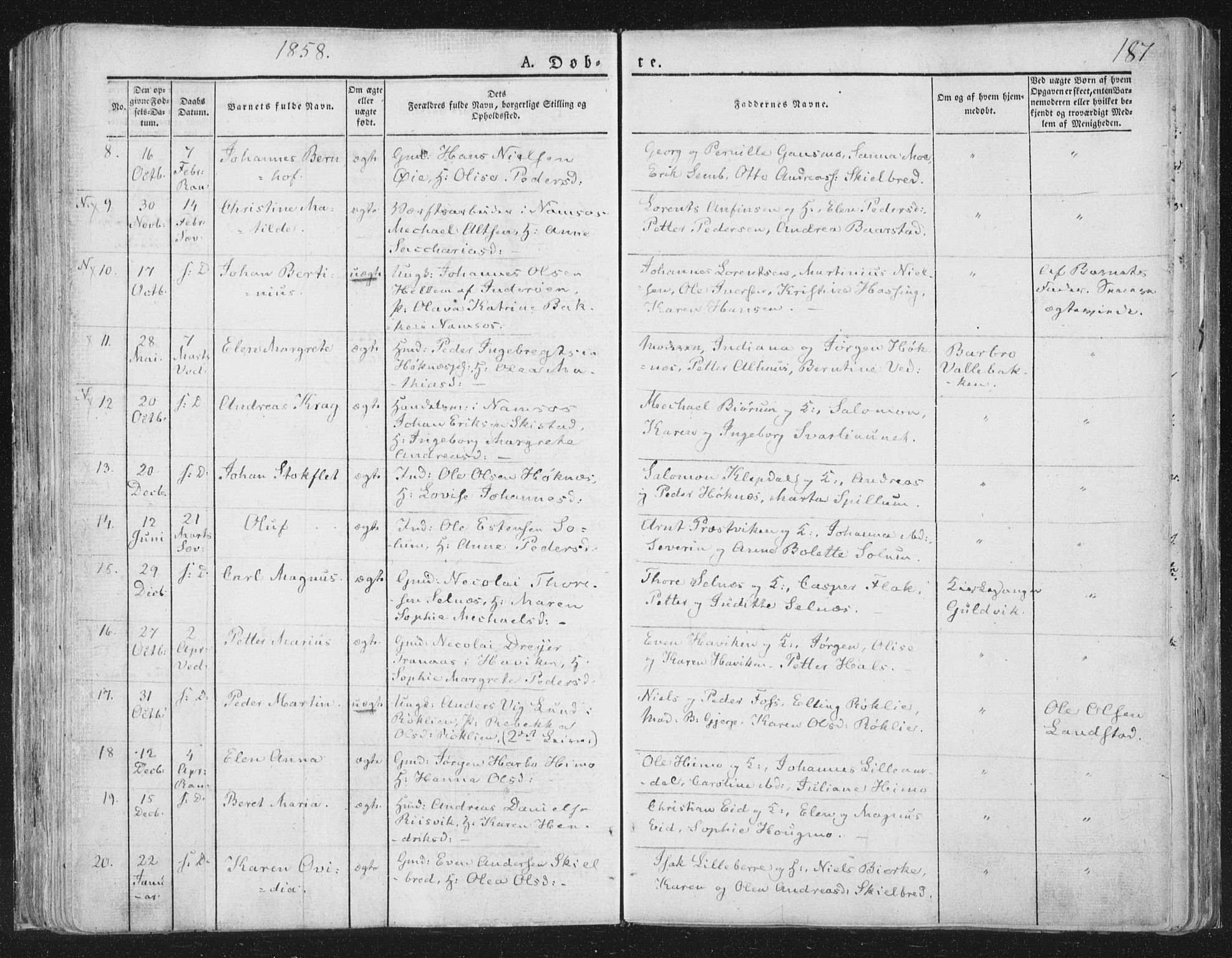 Ministerialprotokoller, klokkerbøker og fødselsregistre - Nord-Trøndelag, AV/SAT-A-1458/764/L0551: Parish register (official) no. 764A07a, 1824-1864, p. 187