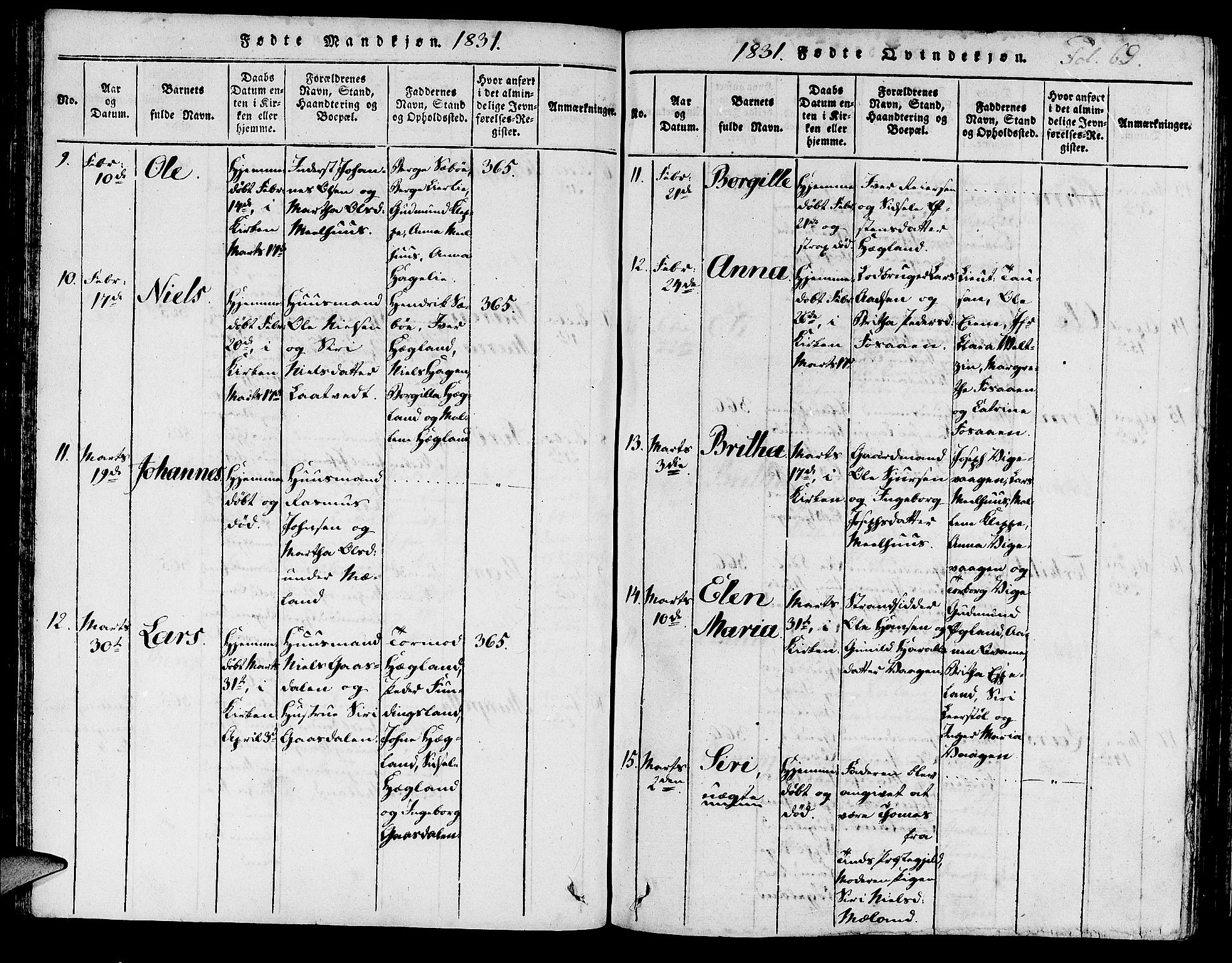 Hjelmeland sokneprestkontor, AV/SAST-A-101843/01/IV/L0003: Parish register (official) no. A 3, 1816-1834, p. 69