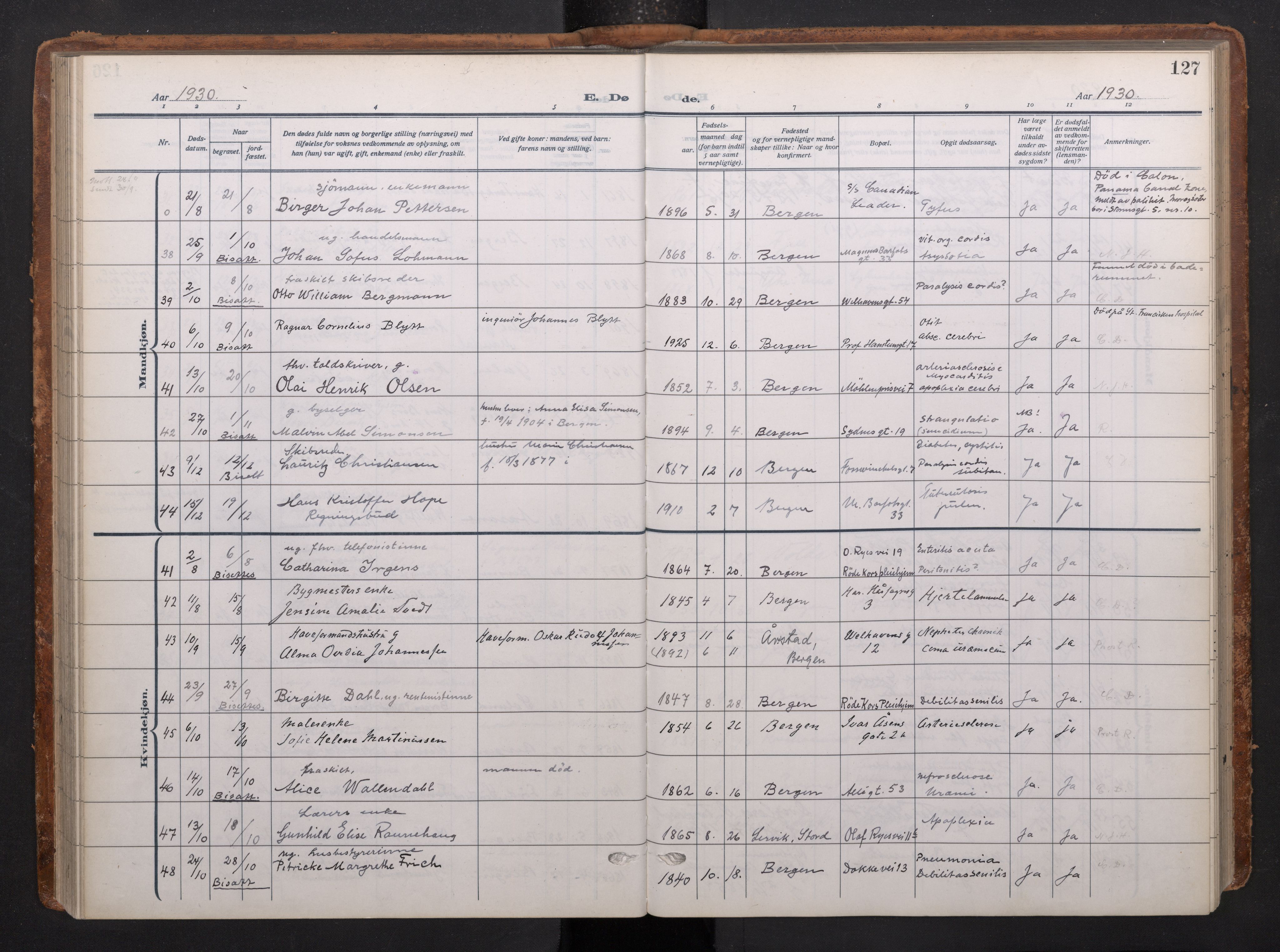 Johanneskirken sokneprestembete, AV/SAB-A-76001/H/Haa/L0020: Parish register (official) no. E 2, 1916-1951, p. 127