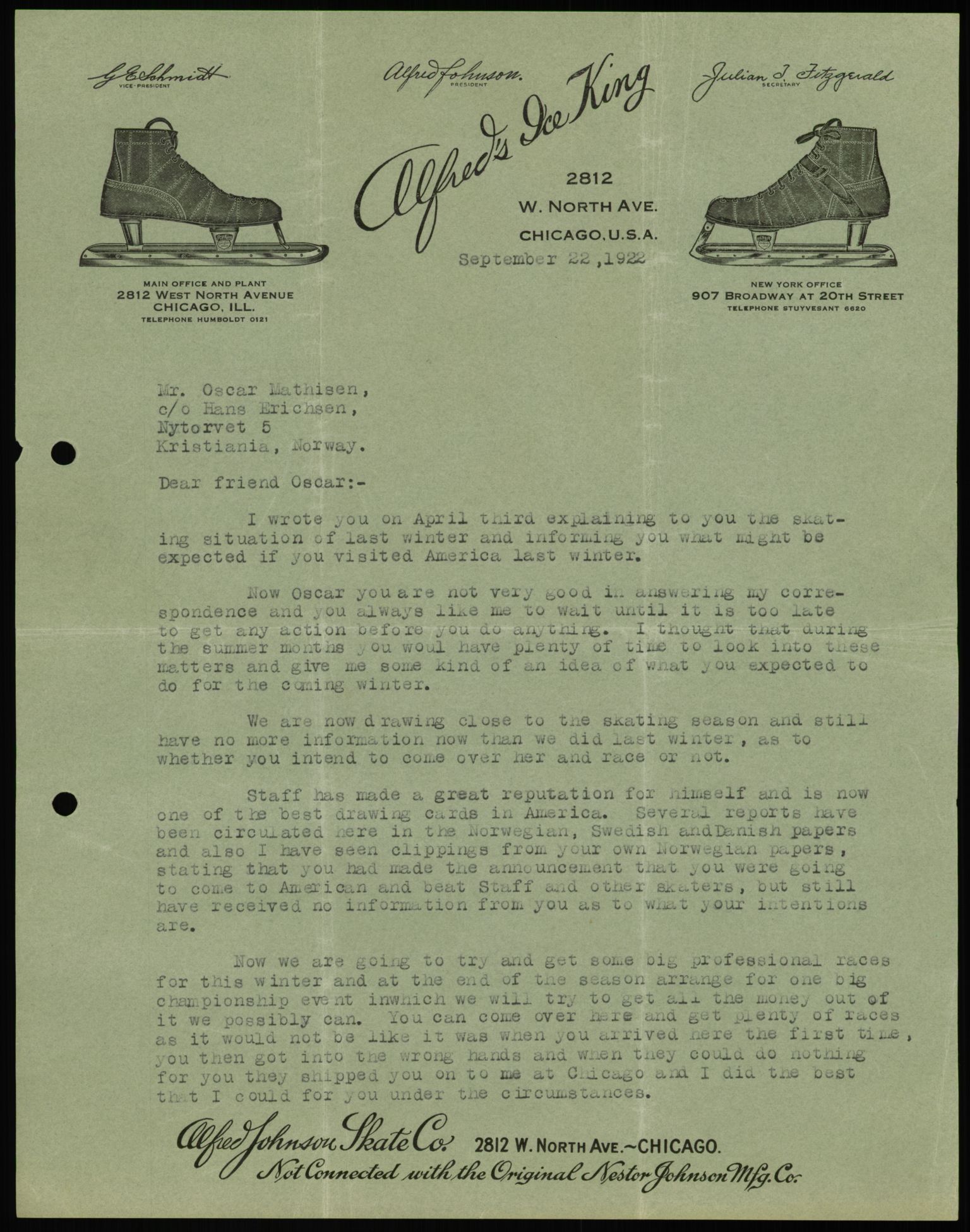 Mathisen, Oscar Wilhelm, AV/RA-PA-1912/Fa/L0001: Inngående korrespondanse, 1916-1954, p. 37