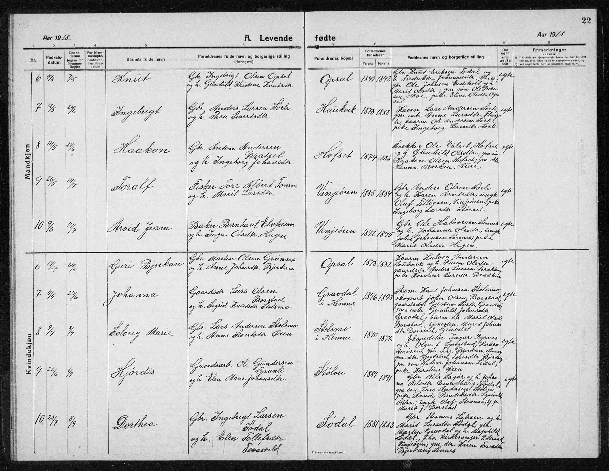 Ministerialprotokoller, klokkerbøker og fødselsregistre - Sør-Trøndelag, SAT/A-1456/631/L0515: Parish register (copy) no. 631C03, 1913-1939, p. 22