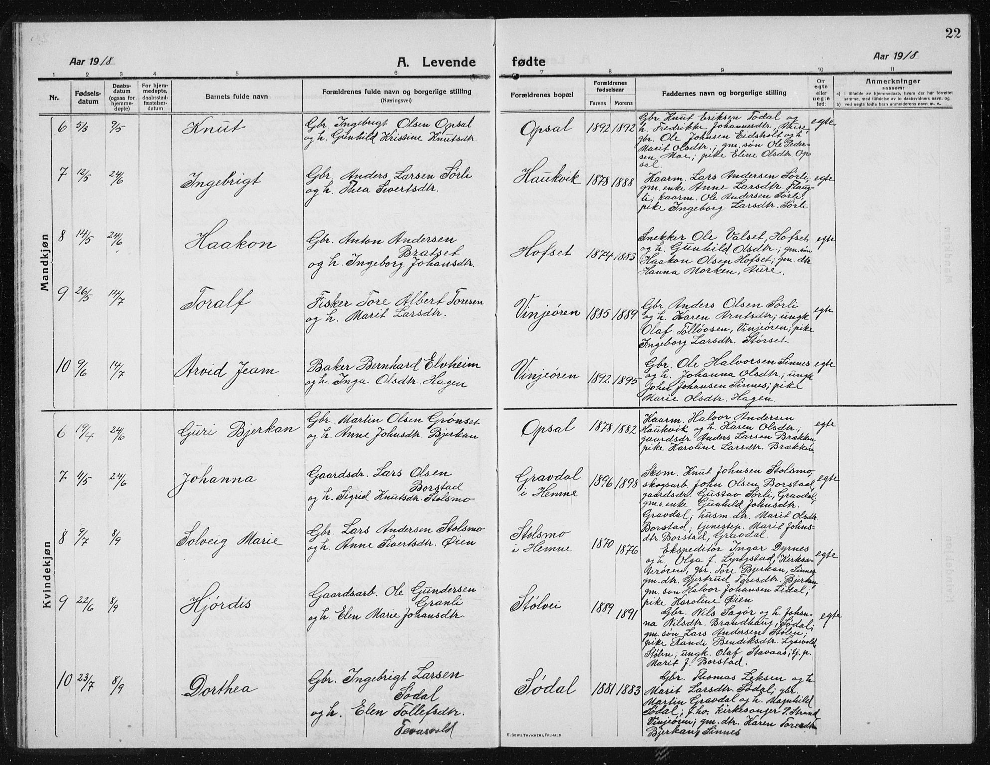 Ministerialprotokoller, klokkerbøker og fødselsregistre - Sør-Trøndelag, AV/SAT-A-1456/631/L0515: Parish register (copy) no. 631C03, 1913-1939, p. 22