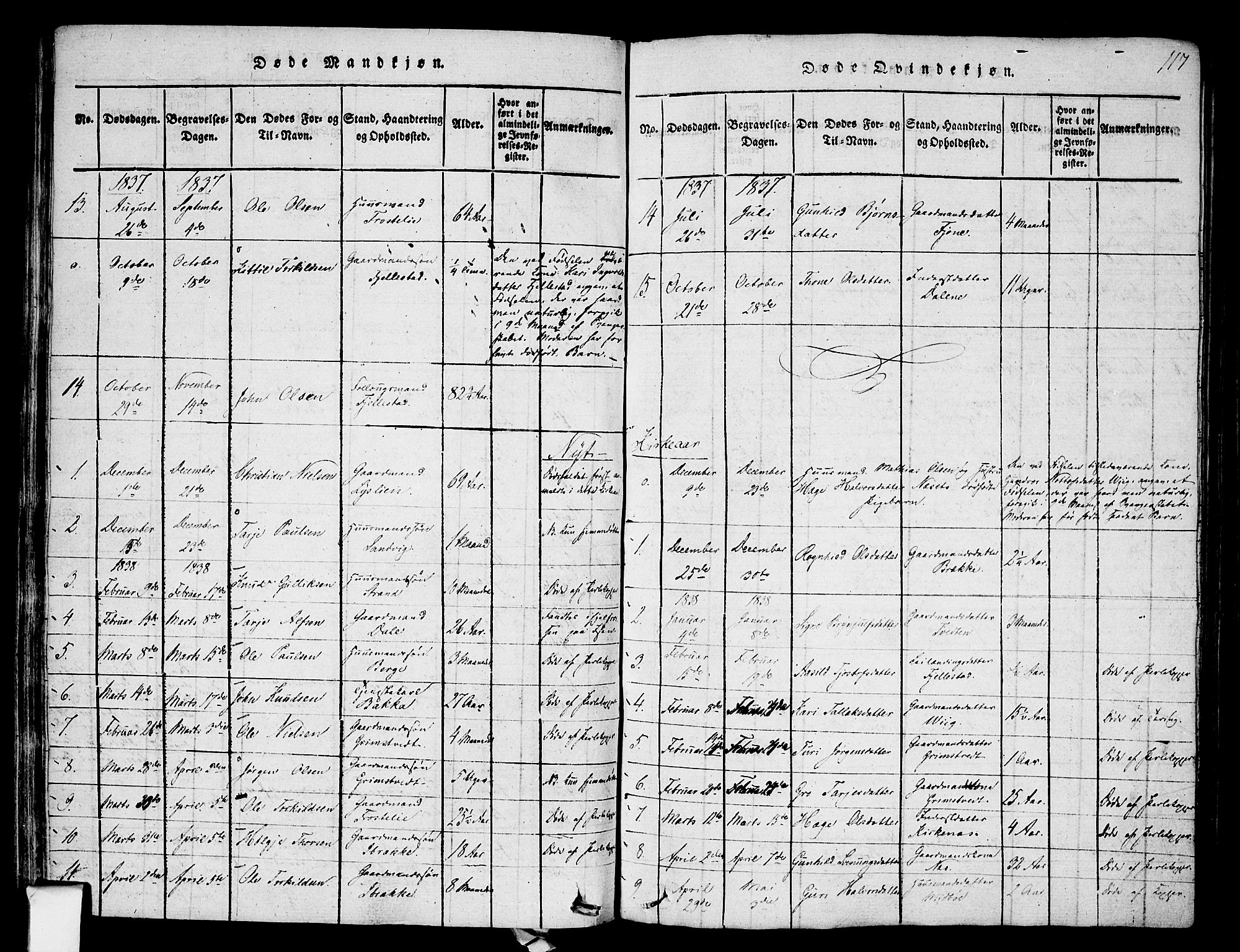 Nissedal kirkebøker, SAKO/A-288/F/Fa/L0002: Parish register (official) no. I 2, 1814-1845, p. 117