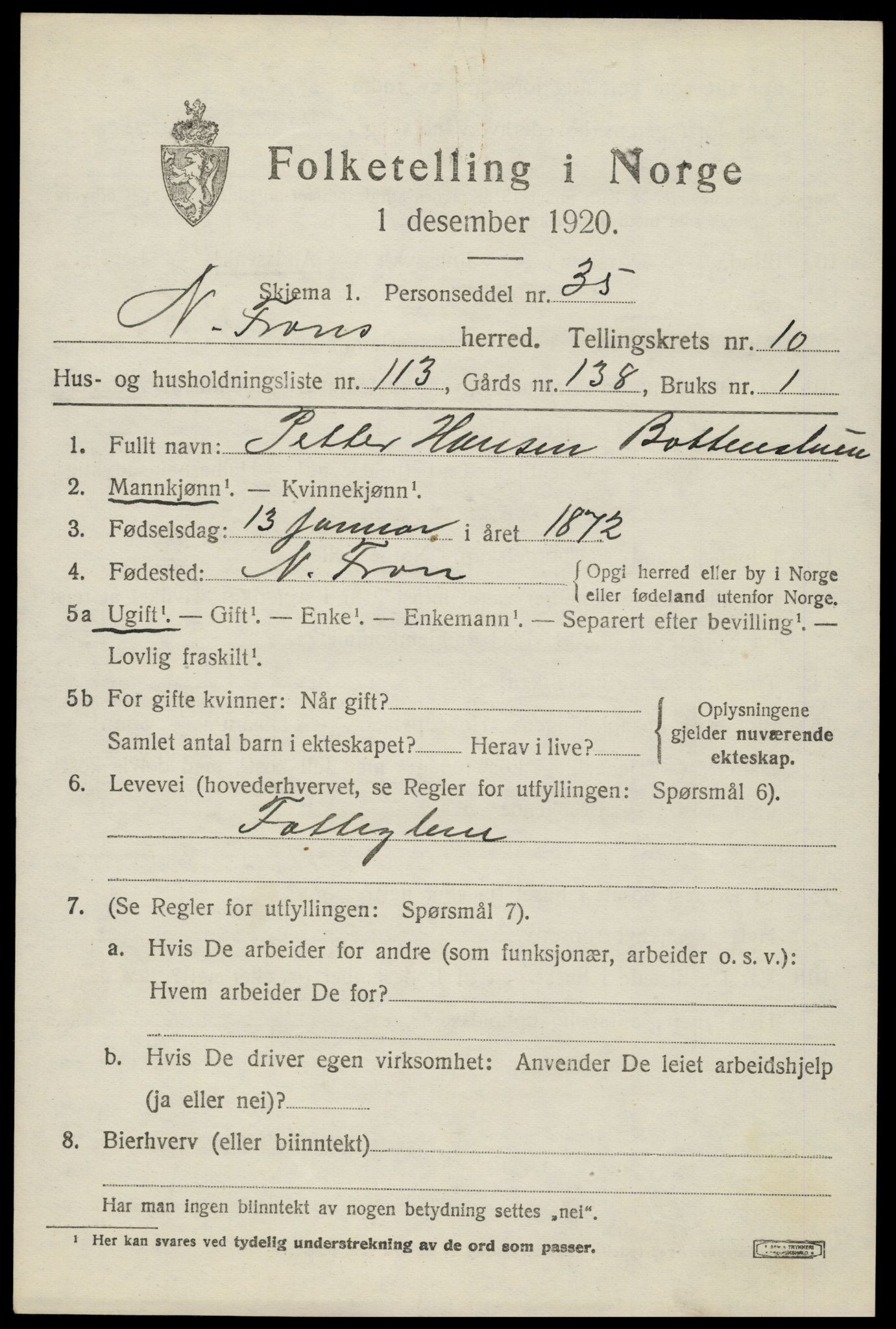 SAH, 1920 census for Nord-Fron, 1920, p. 9368