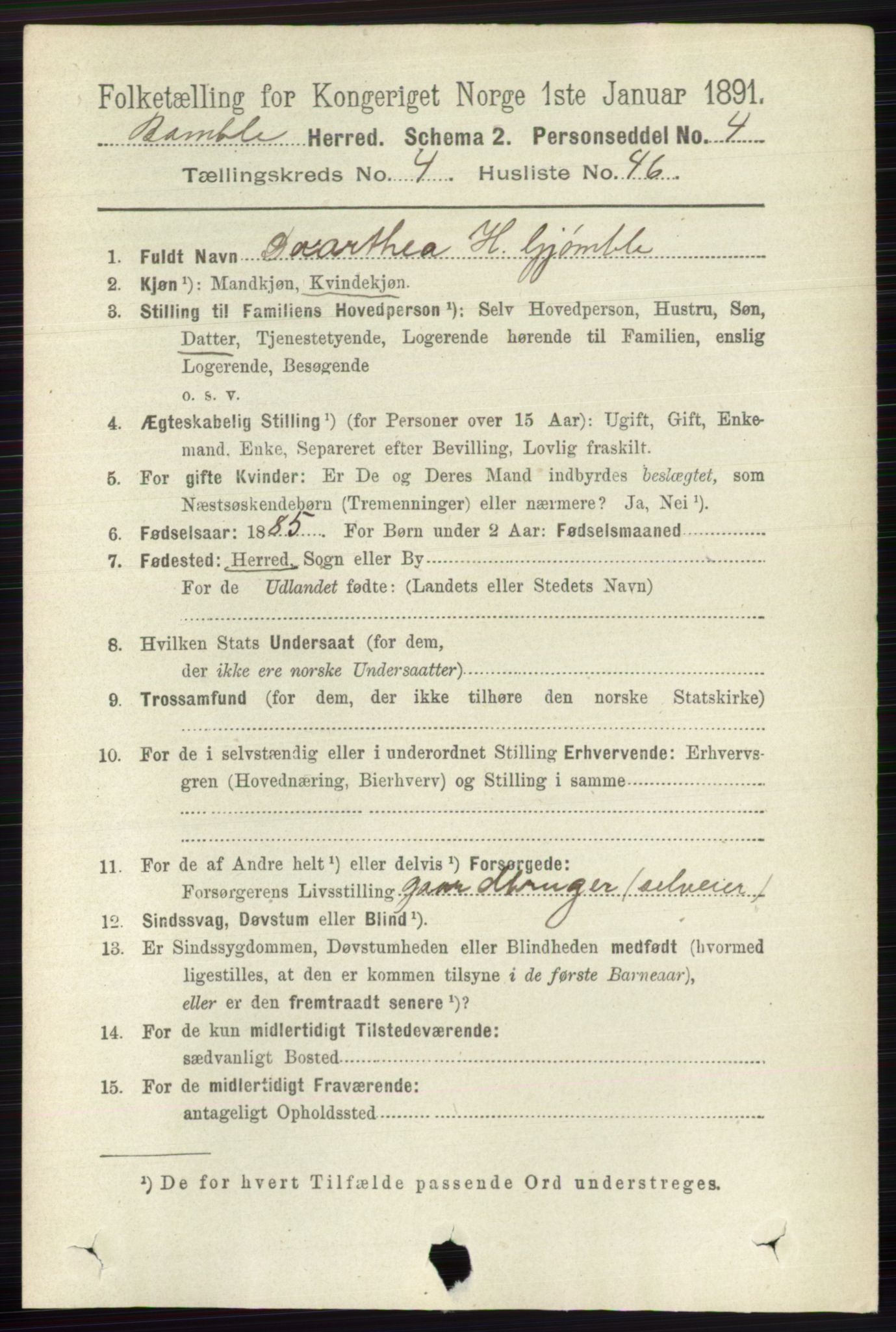 RA, 1891 census for 0814 Bamble, 1891, p. 2011