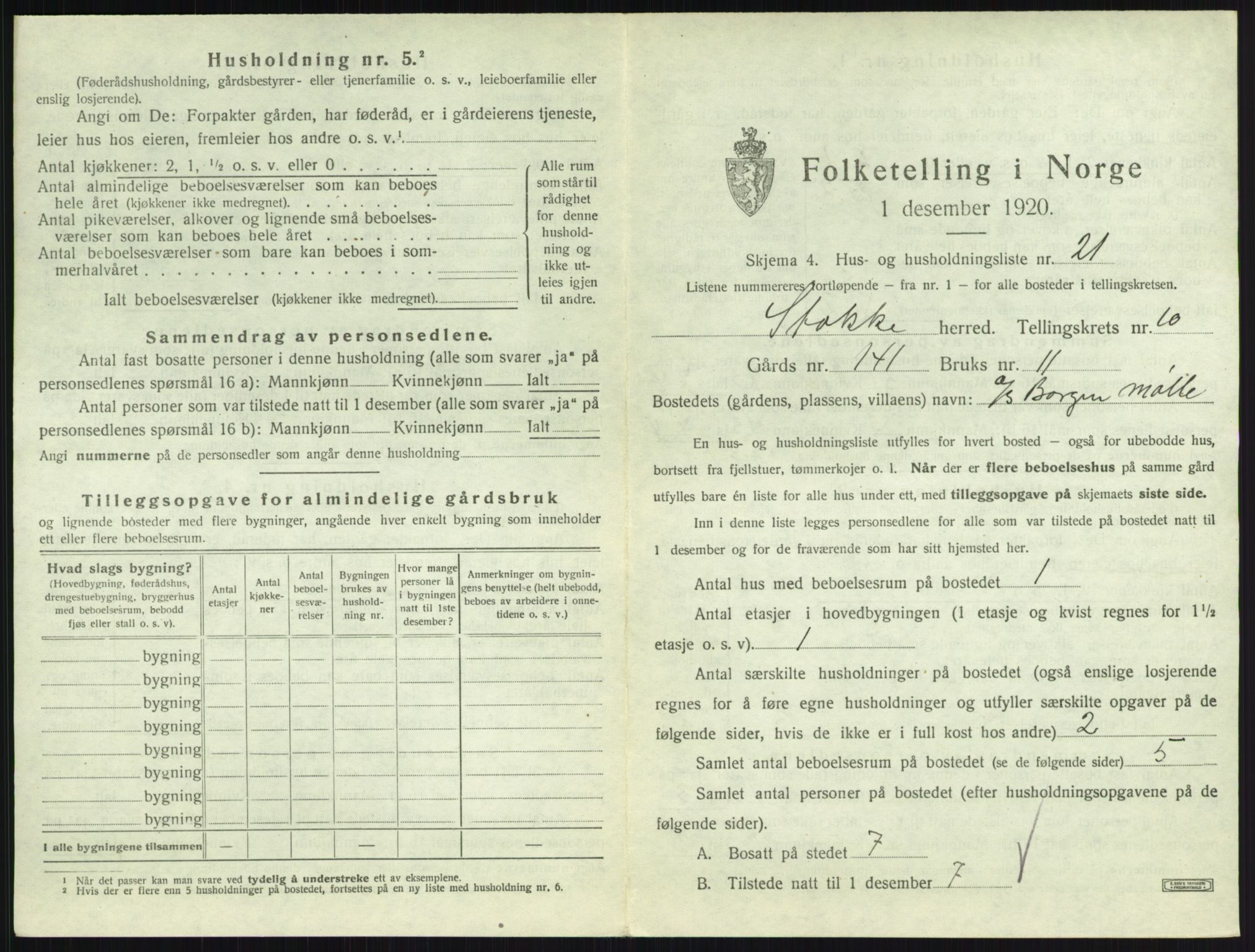SAKO, 1920 census for Stokke, 1920, p. 1860