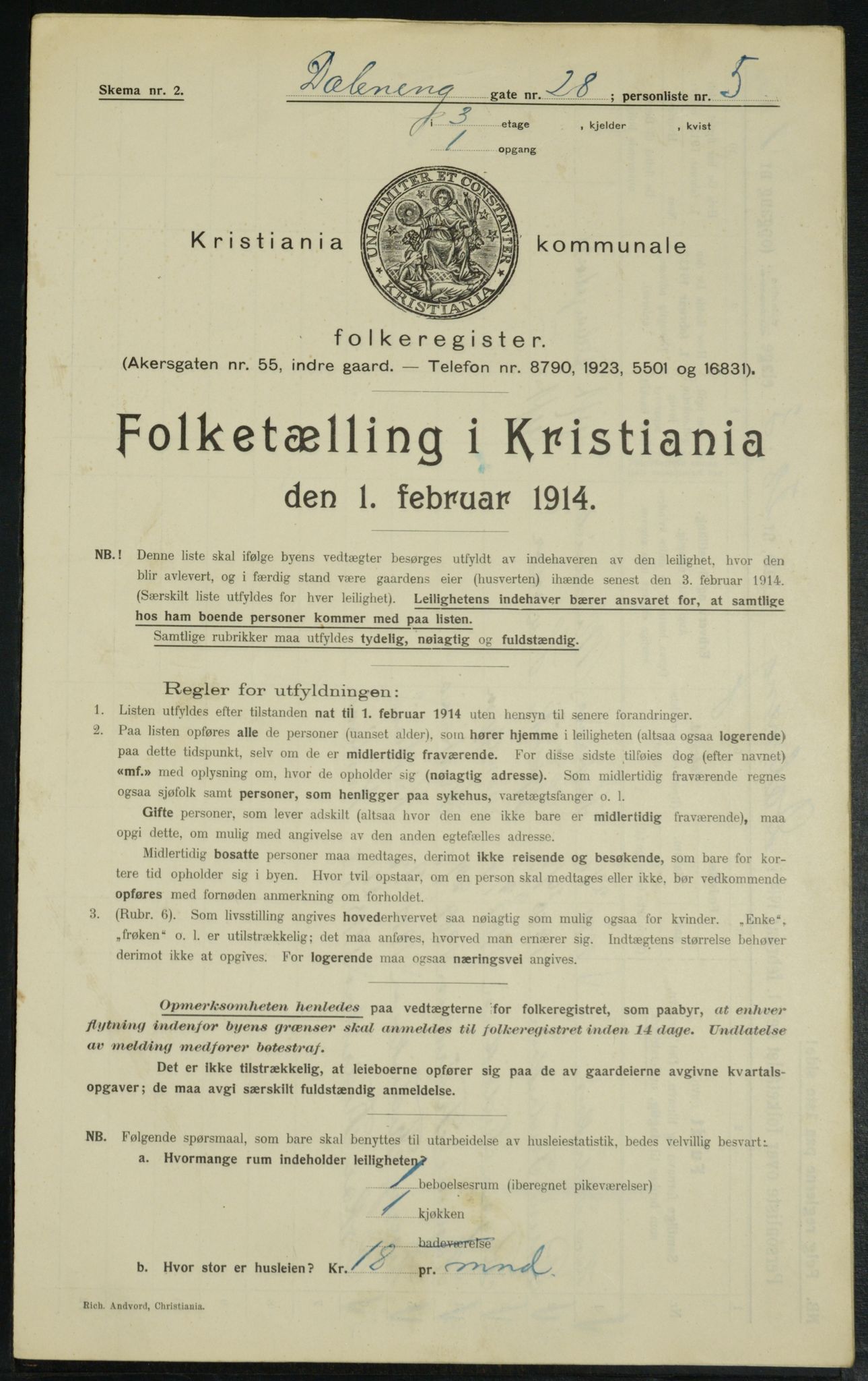 OBA, Municipal Census 1914 for Kristiania, 1914, p. 17736