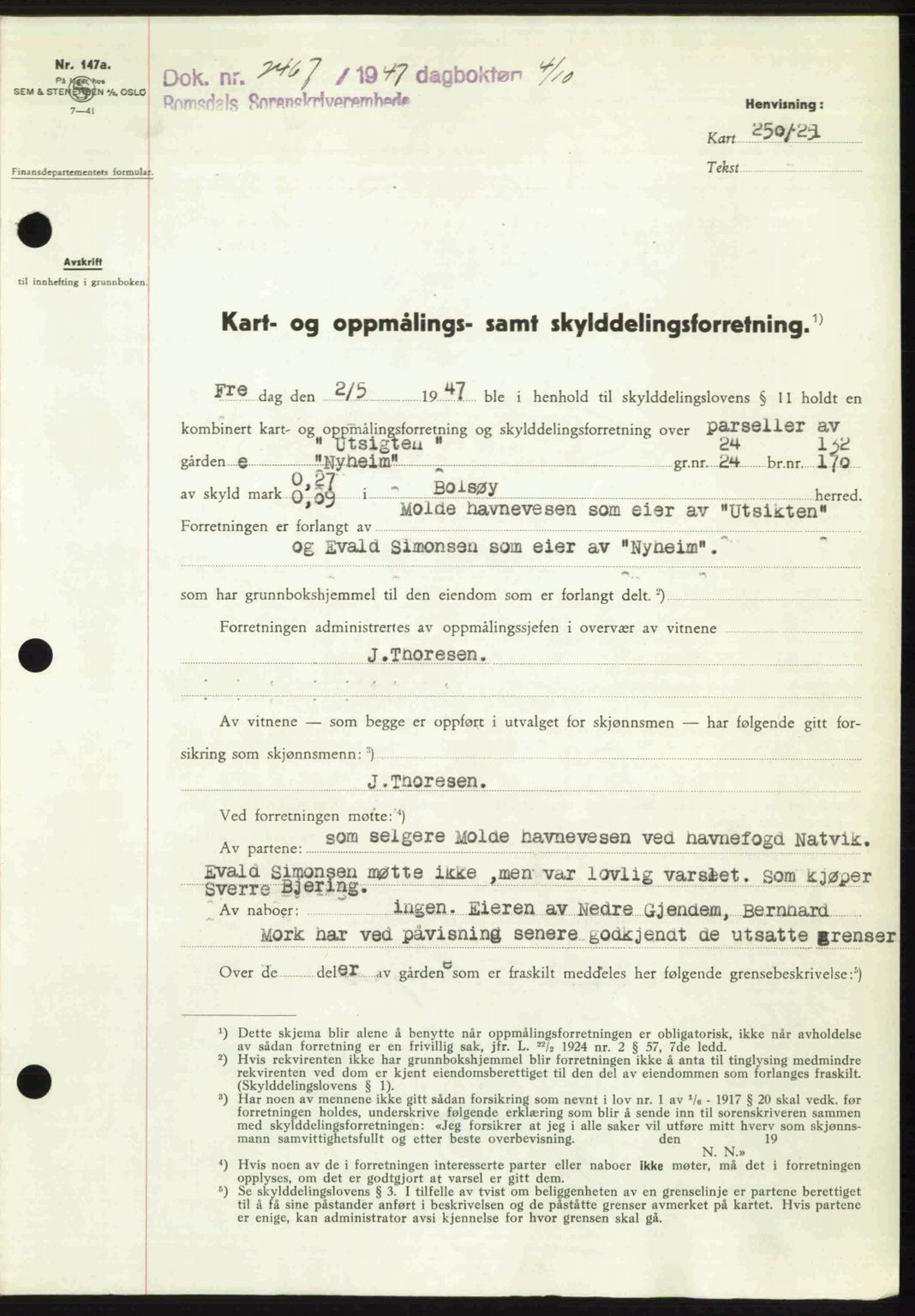 Romsdal sorenskriveri, SAT/A-4149/1/2/2C: Mortgage book no. A24, 1947-1947, Diary no: : 2467/1947
