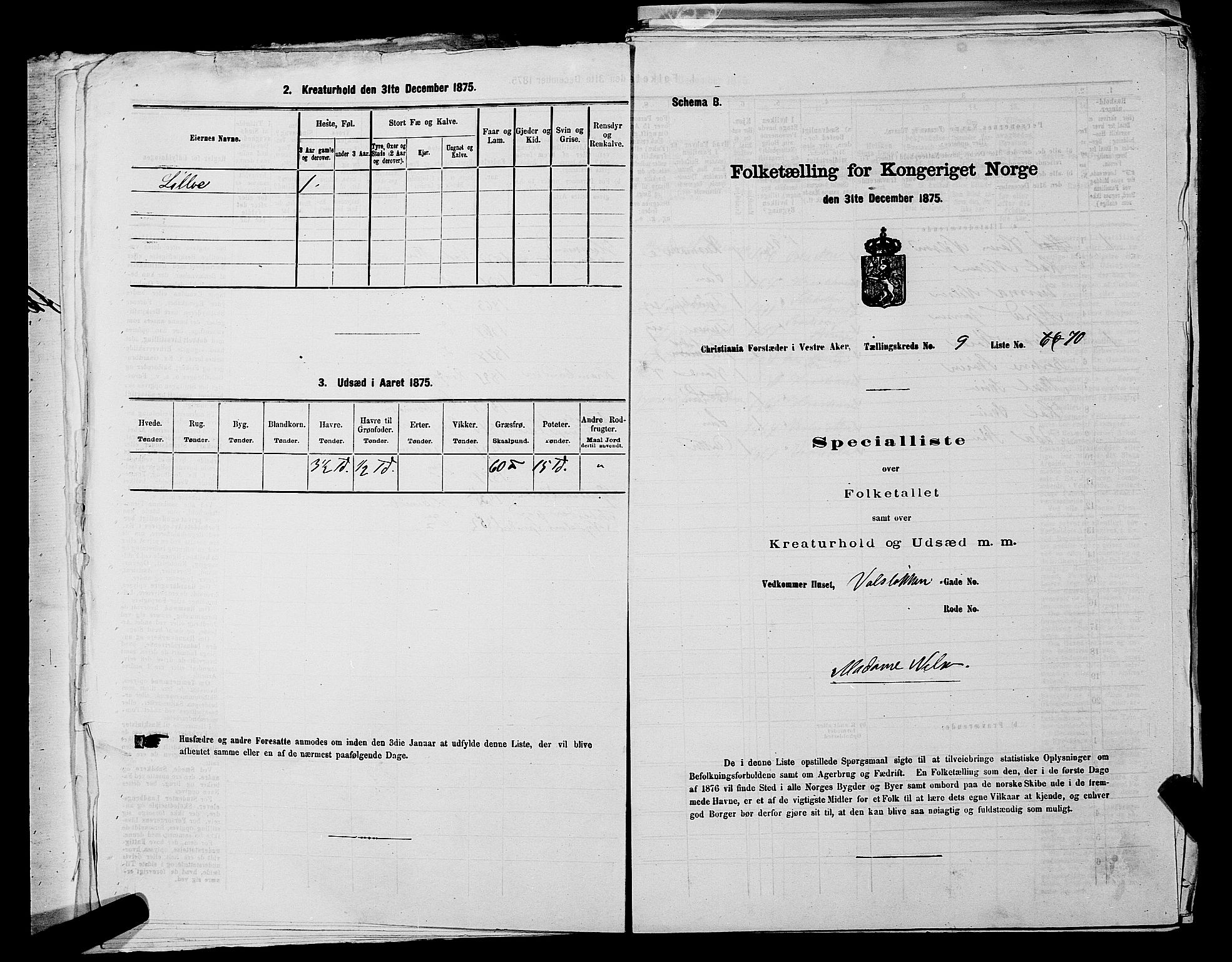 RA, 1875 census for 0218aP Vestre Aker, 1875, p. 1517