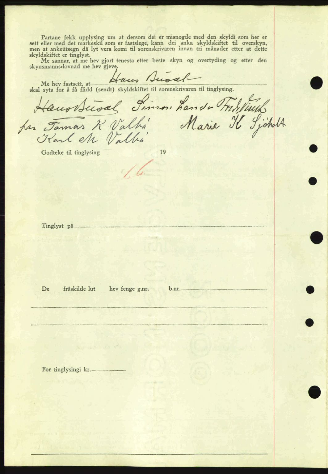 Nordre Sunnmøre sorenskriveri, AV/SAT-A-0006/1/2/2C/2Ca: Mortgage book no. A9, 1940-1940, Diary no: : 954/1940