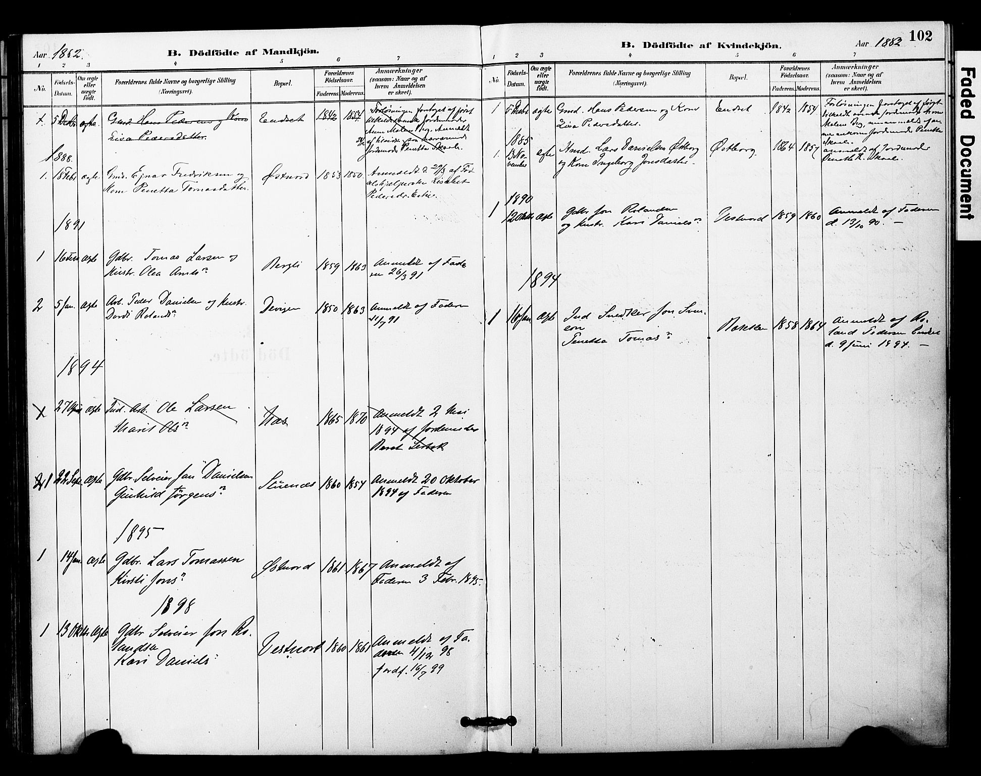 Ministerialprotokoller, klokkerbøker og fødselsregistre - Nord-Trøndelag, AV/SAT-A-1458/757/L0505: Parish register (official) no. 757A01, 1882-1904, p. 102