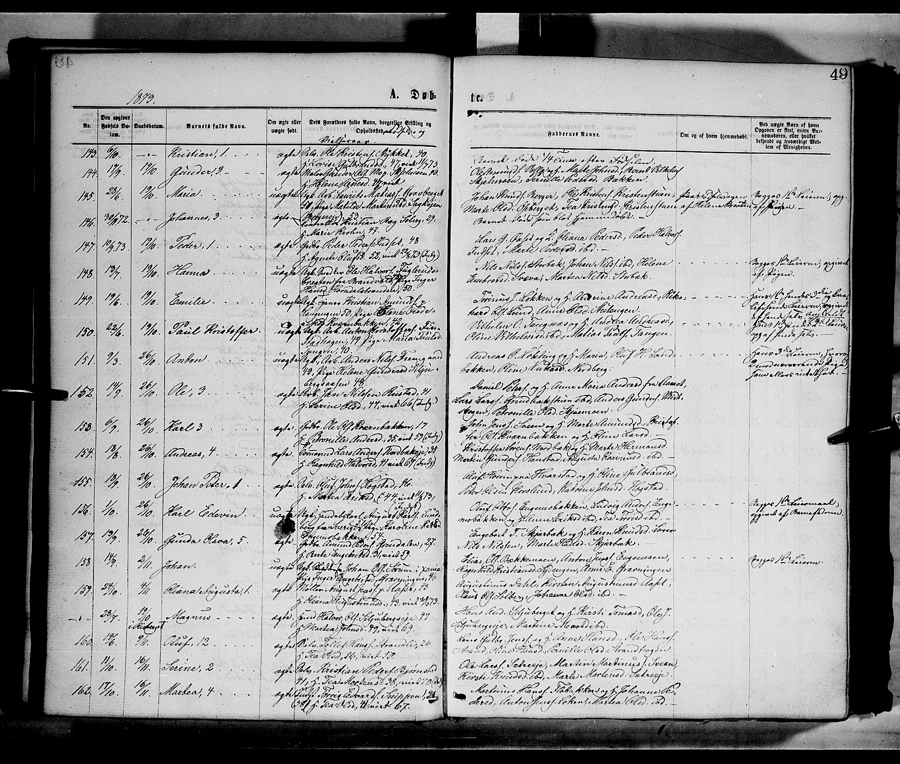 Elverum prestekontor, AV/SAH-PREST-044/H/Ha/Haa/L0011: Parish register (official) no. 11, 1869-1879, p. 49