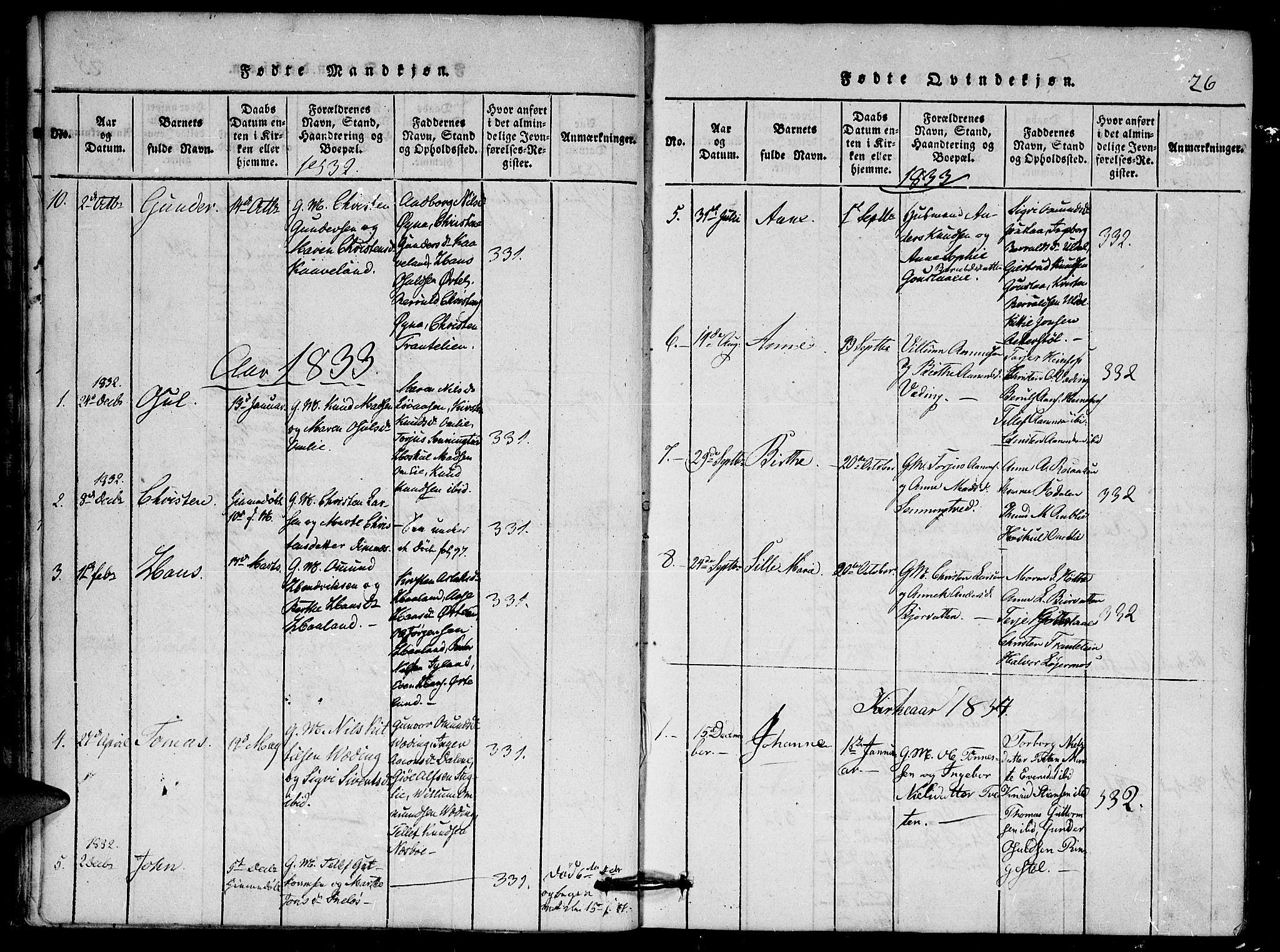 Herefoss sokneprestkontor, AV/SAK-1111-0019/F/Fa/Faa/L0001: Parish register (official) no. A 1, 1816-1860, p. 26