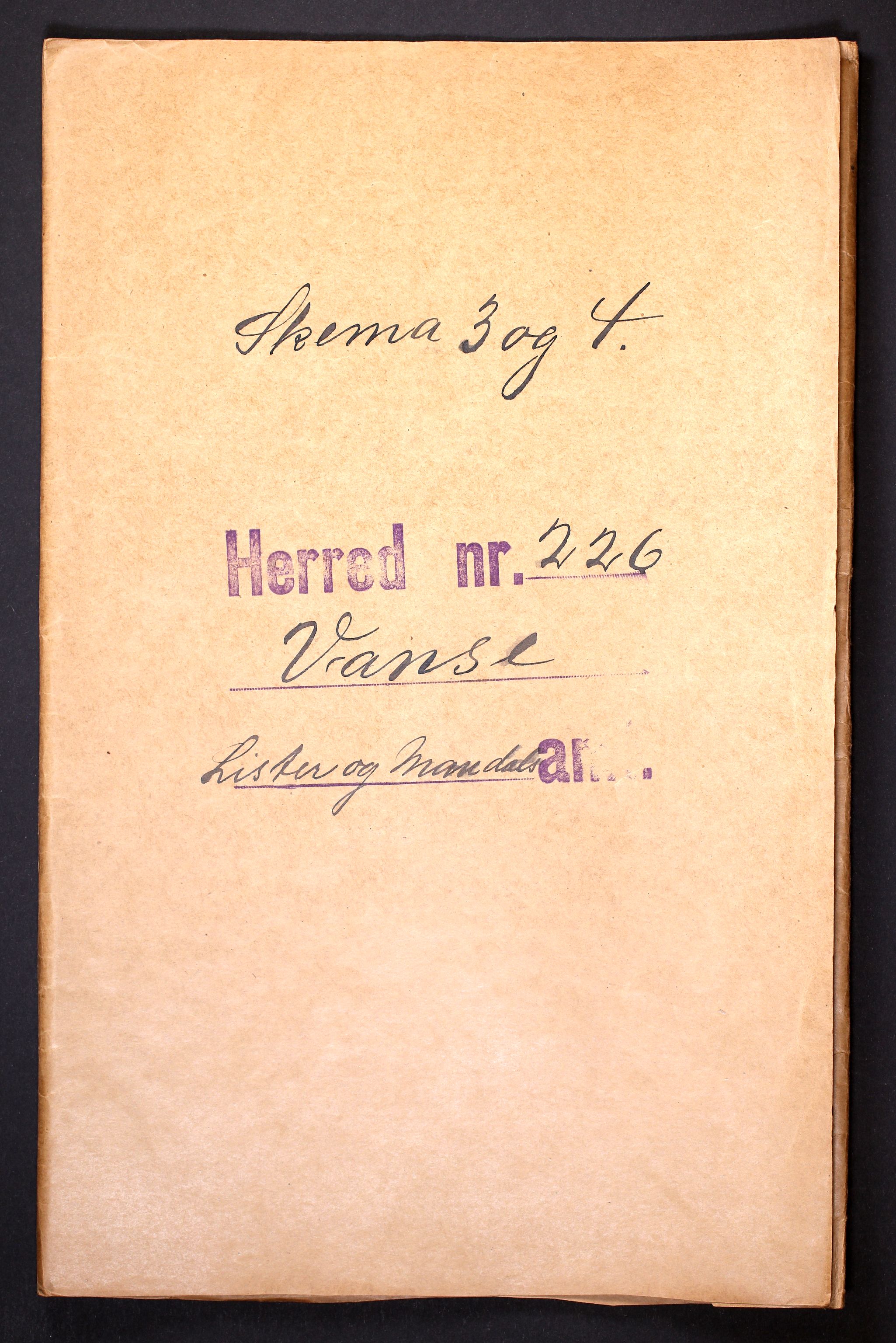 RA, 1910 census for Vanse, 1910, p. 1