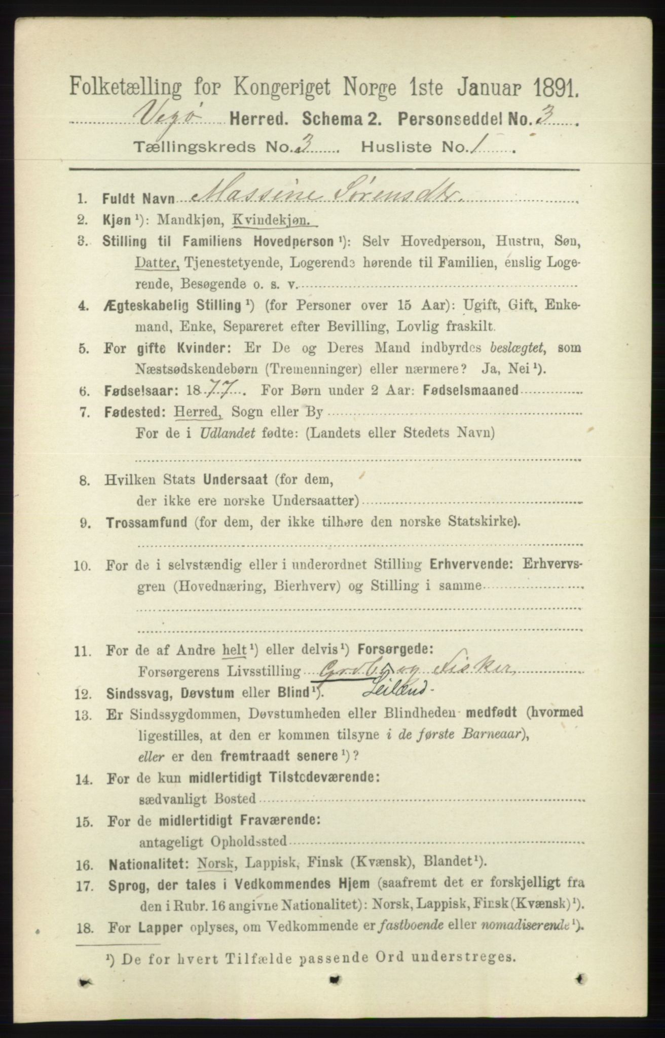 RA, 1891 census for 1815 Vega, 1891, p. 925