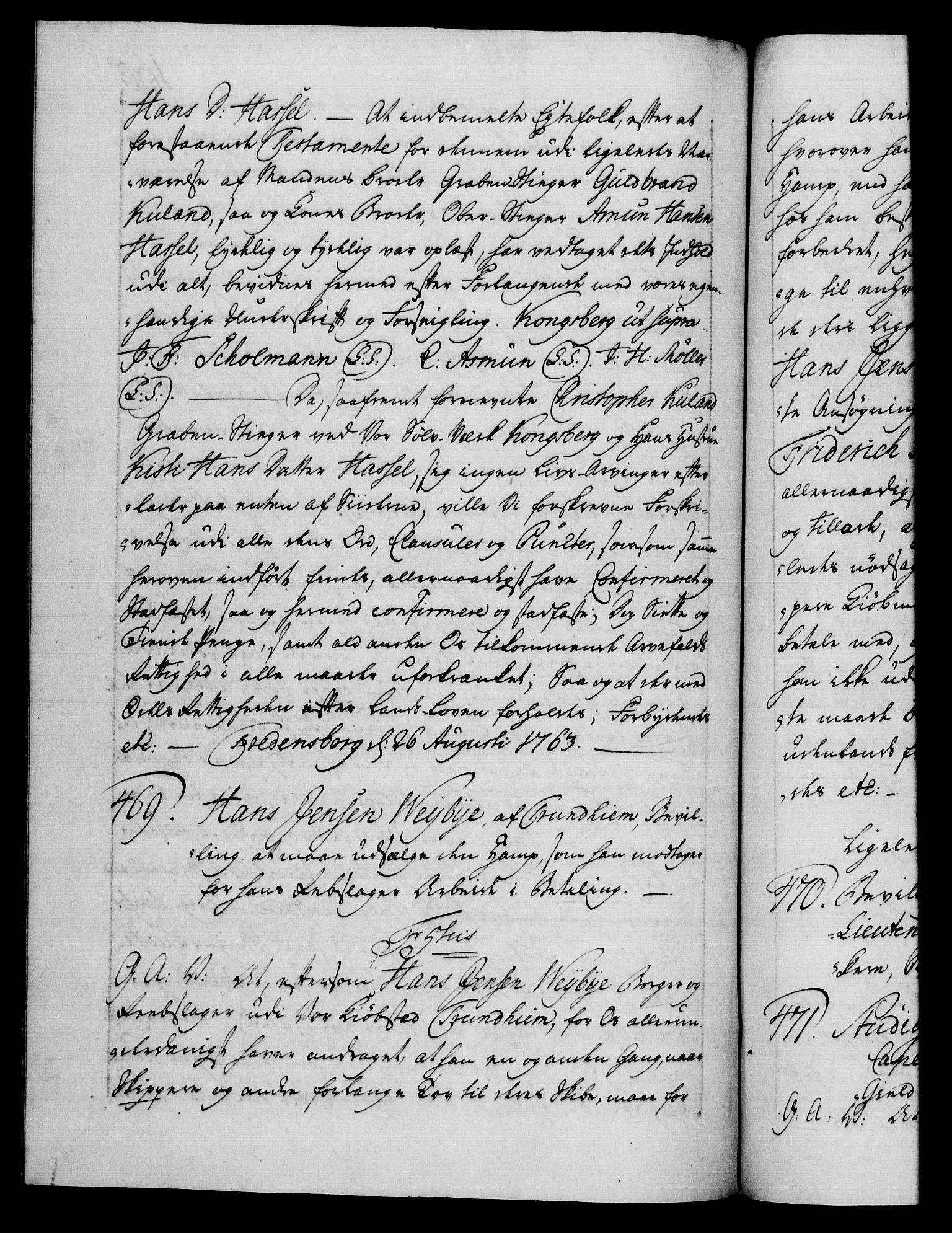 Danske Kanselli 1572-1799, RA/EA-3023/F/Fc/Fca/Fcaa/L0042: Norske registre, 1763-1766, p. 165b