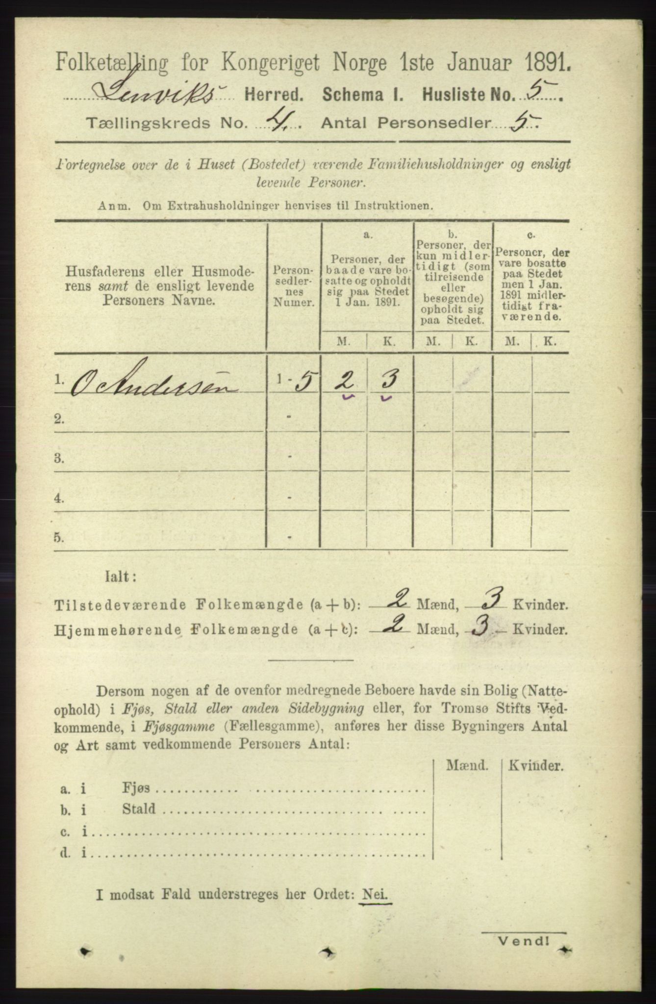 RA, 1891 census for 1931 Lenvik, 1891, p. 1833