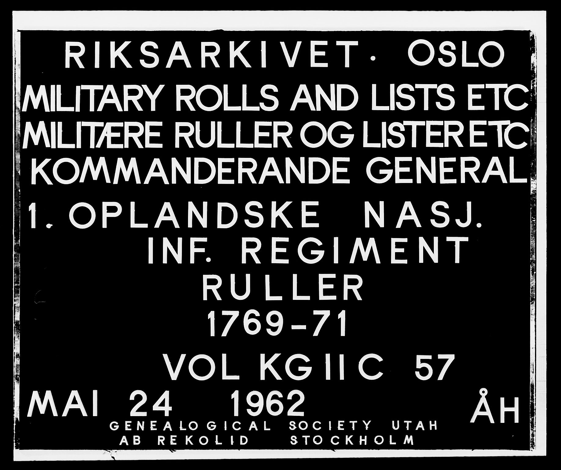 Generalitets- og kommissariatskollegiet, Det kongelige norske kommissariatskollegium, AV/RA-EA-5420/E/Eh/L0057: 1. Opplandske nasjonale infanteriregiment, 1769-1771, p. 1