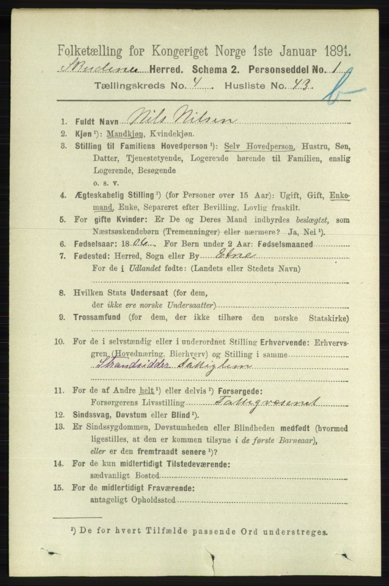 RA, 1891 census for 1150 Skudenes, 1891, p. 4776