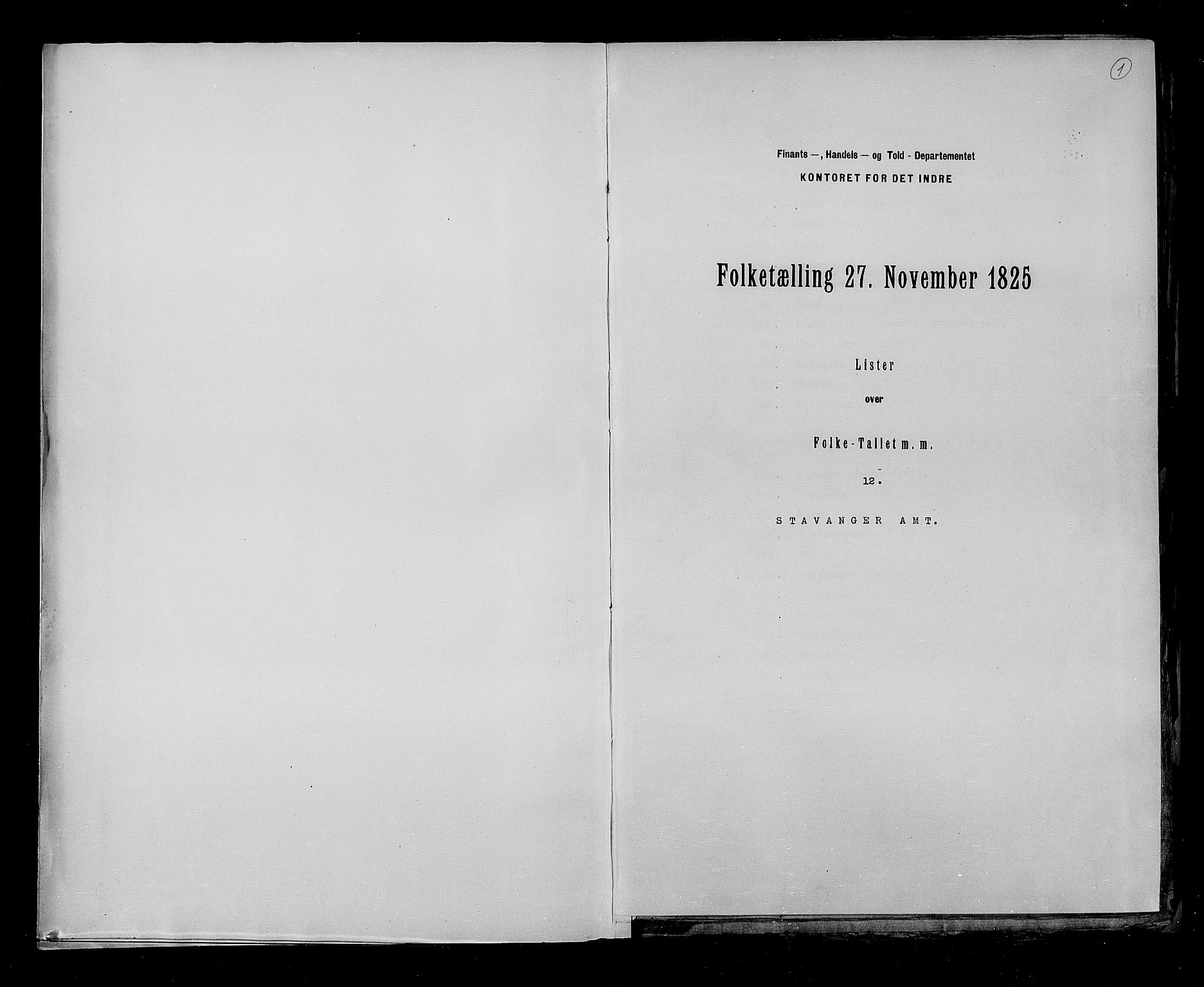 RA, Census 1825, vol. 12: Stavanger amt, 1825, p. 1