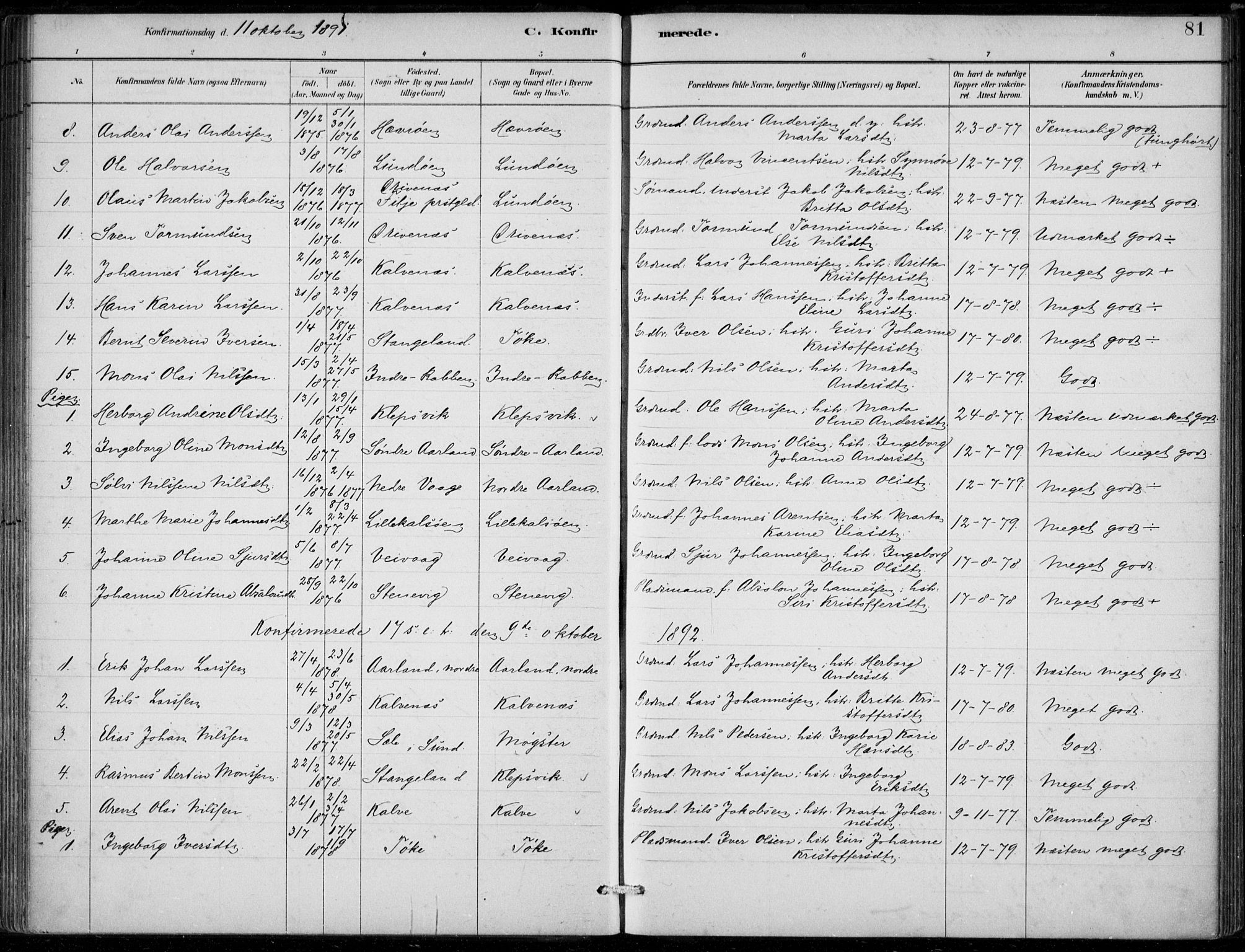 Sund sokneprestembete, AV/SAB-A-99930: Parish register (official) no. D 1, 1882-1899, p. 81