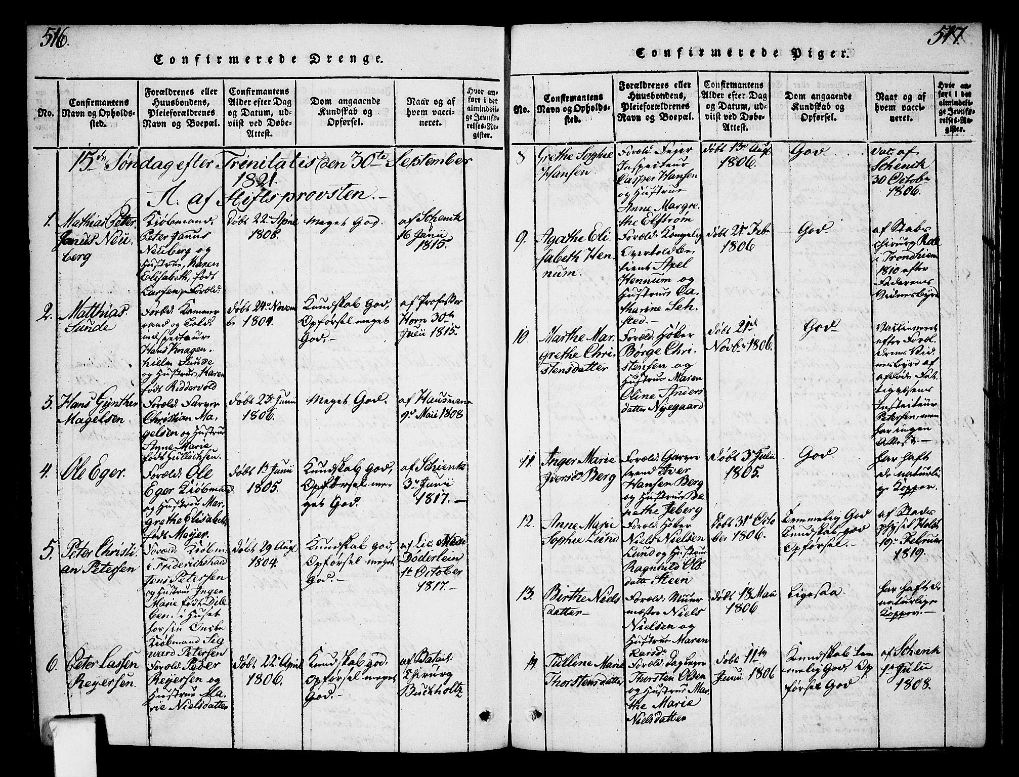 Oslo domkirke Kirkebøker, AV/SAO-A-10752/F/Fa/L0007: Parish register (official) no. 7, 1817-1824, p. 516-517